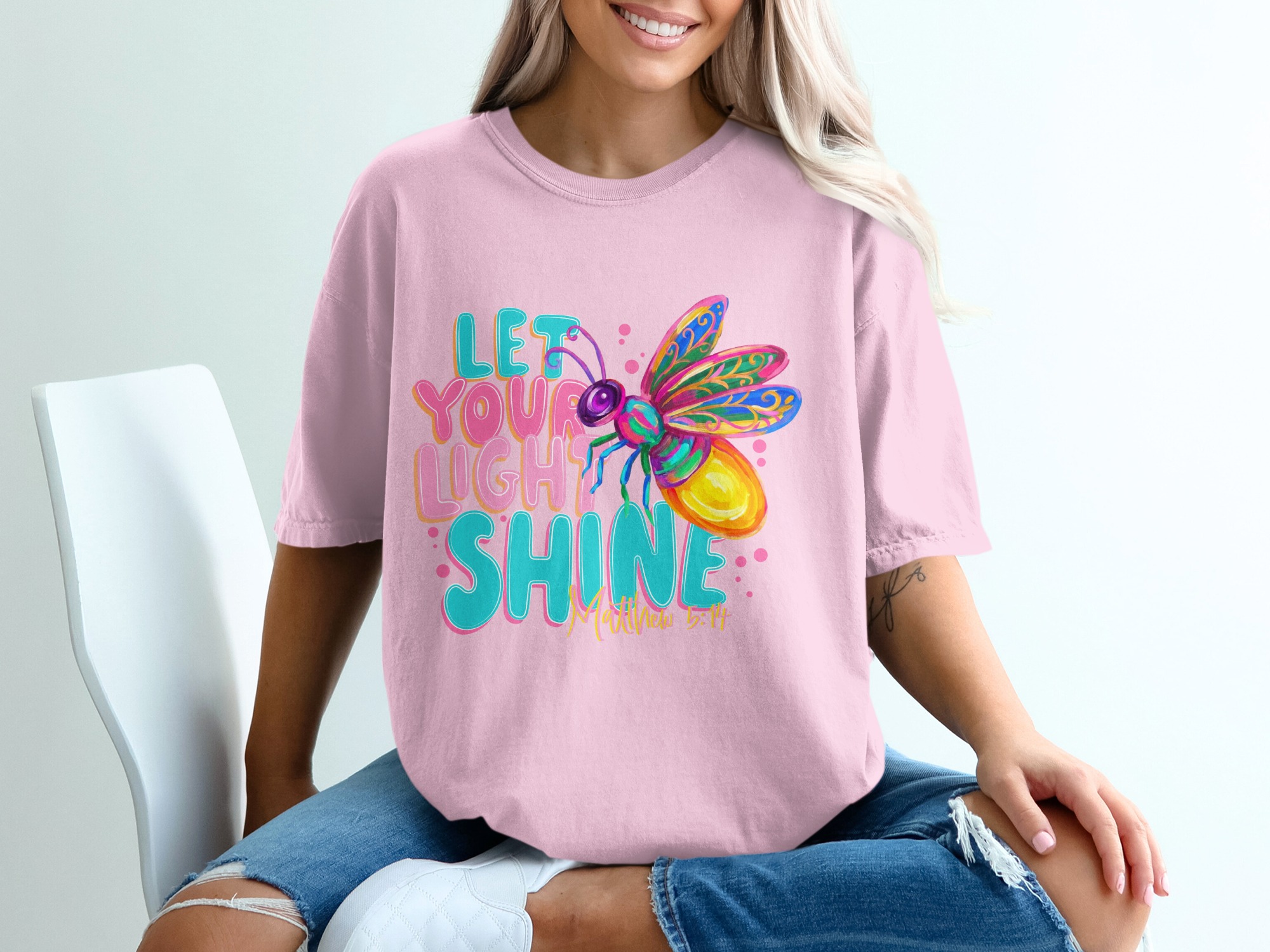 Let Your Light Shine T-Shirt, Matthew 5:14 Firefly Christian Tee, Inspirational Faith Religious Scripture Gift, Colorful Women's Top - Image 17