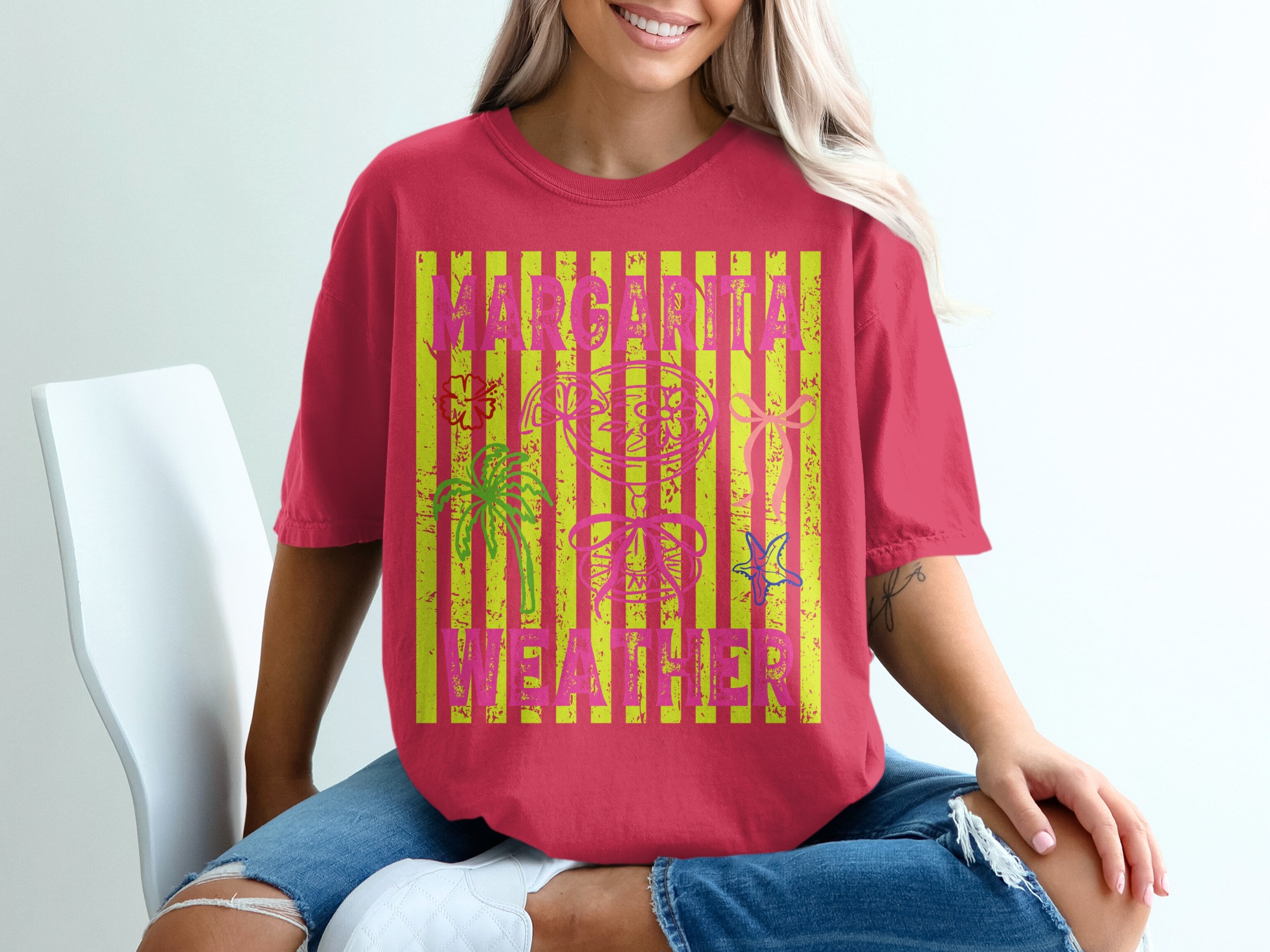 Margarita Weather T-Shirt, Tropical Vacation Beach Party Tee, Girls Trip Outfit, Bright Neon Summer Fun Shirt, Y2K Style Women's Top - Image 14
