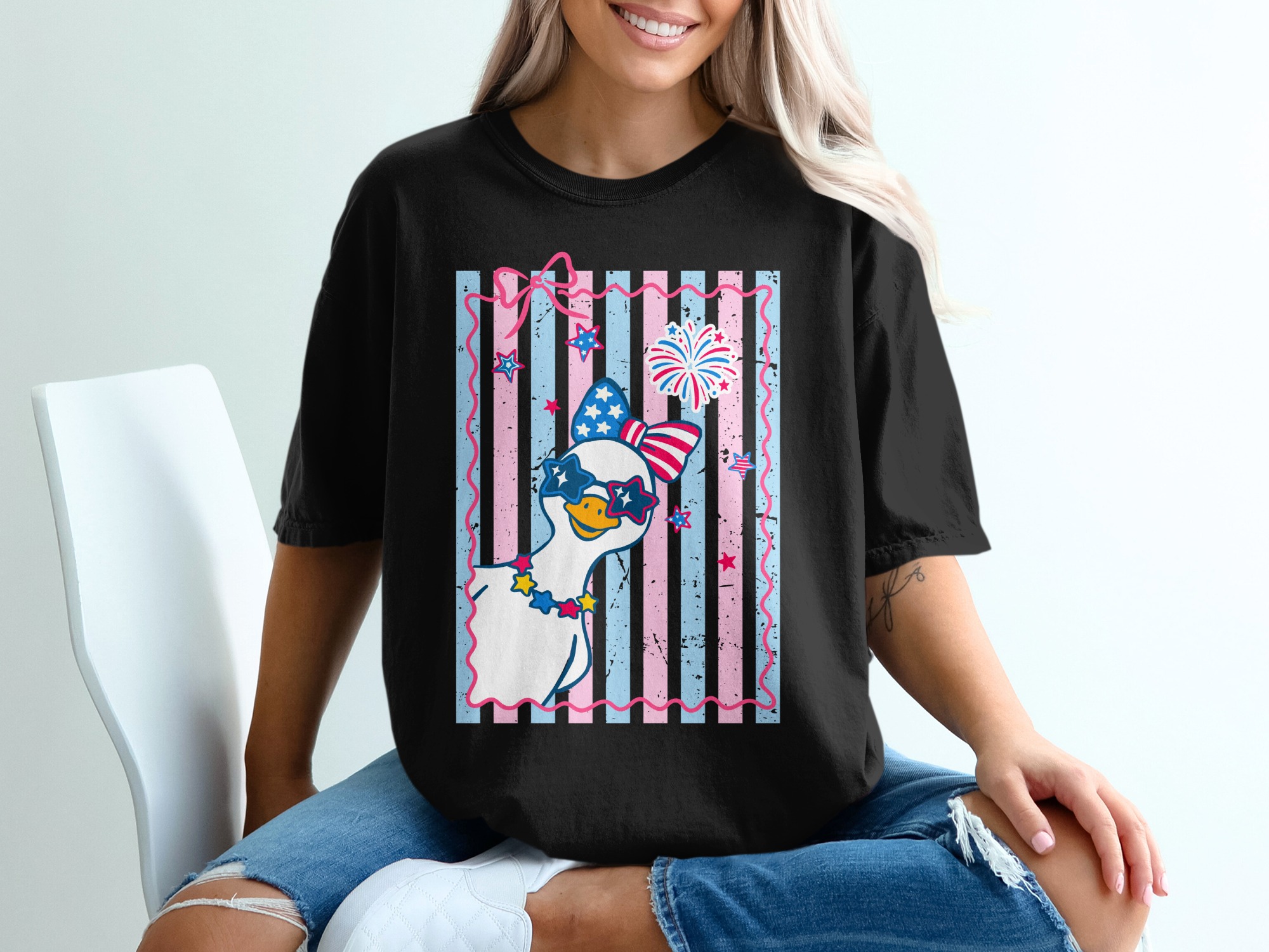 Comfort Colors® Cute Patriotic Goose T-Shirt, July 4th Duck Tee, USA Flag Sunglasses Summer Party Top, Independence Day Gift for Her - Image 8