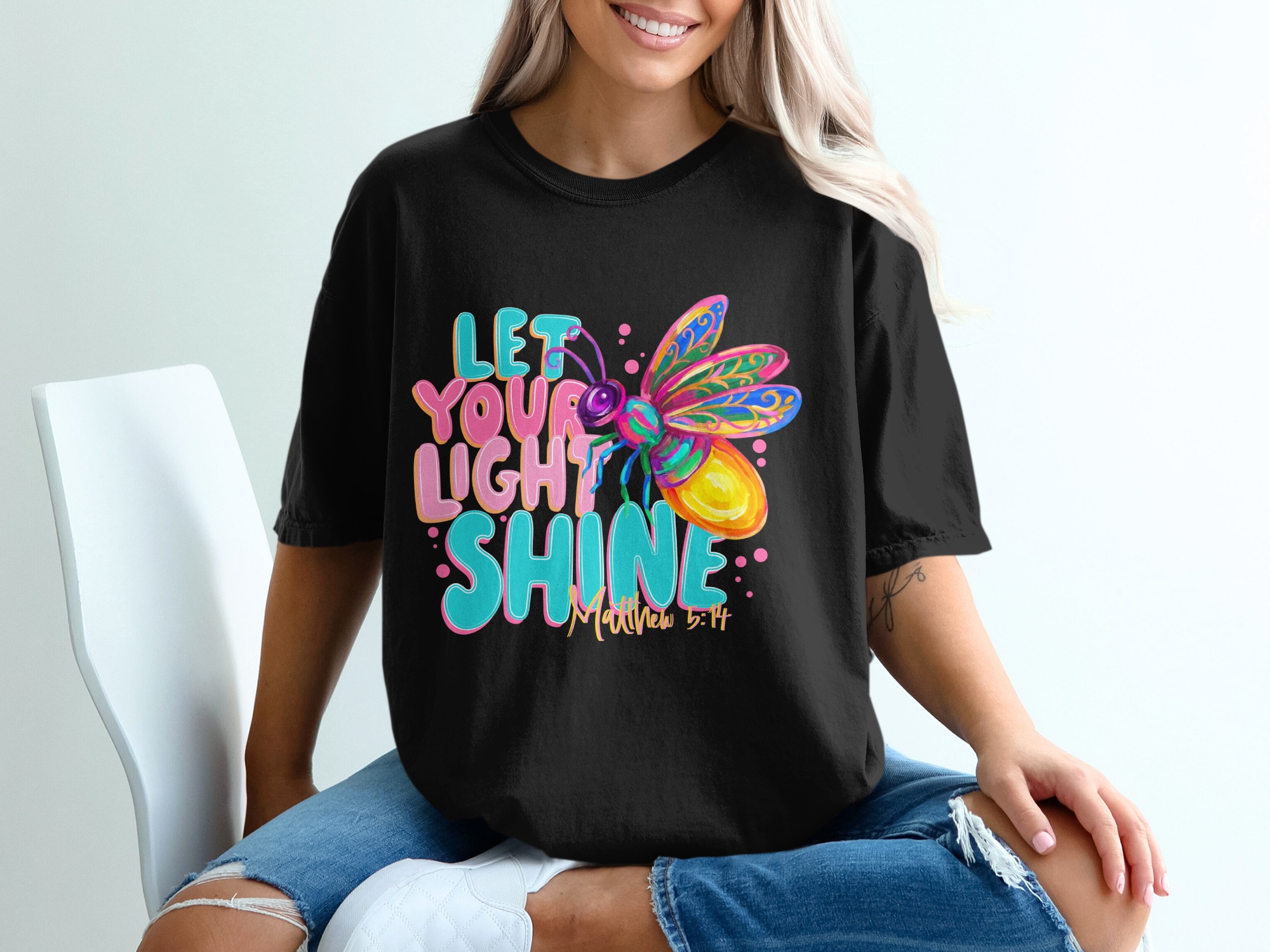 Let Your Light Shine T-Shirt, Matthew 5:14 Firefly Christian Tee, Inspirational Faith Religious Scripture Gift, Colorful Women's Top - Image 8