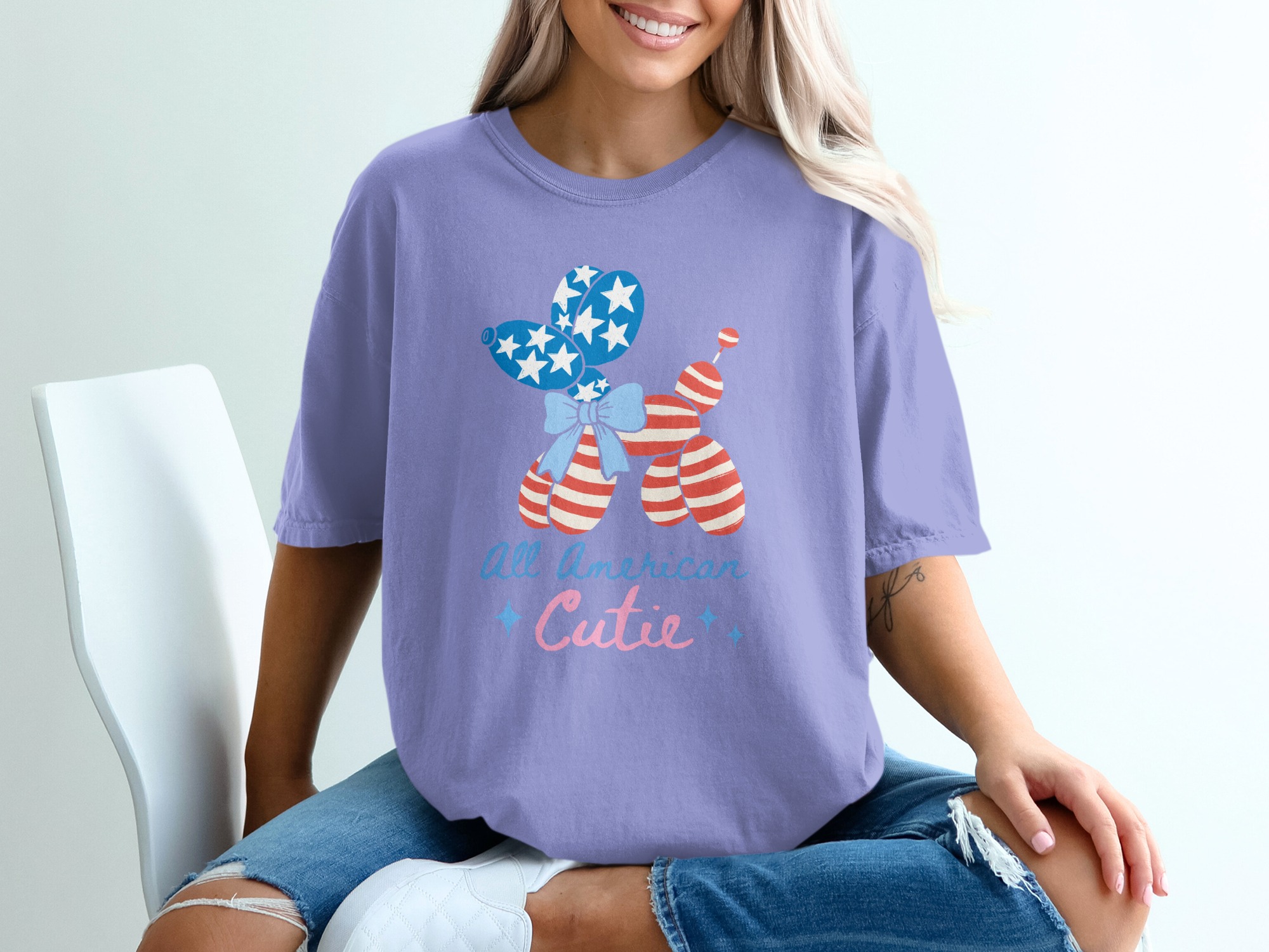 All American Cutie T-Shirt, Patriotic Balloon Dog Fourth of July Tee, Summer USA Flag Shirt for Women & Girls, Memorial Day Outfit - Image 18