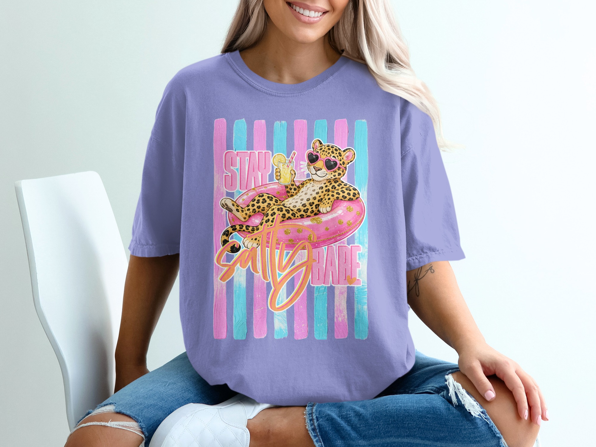 Comfort Colors ® Stay Salty Babe T-Shirt, Leopard Heart Sunglasses Summer Vacation Tee, Bachelorette Party Gift, Girls Trip Fun Leopard - Image 18