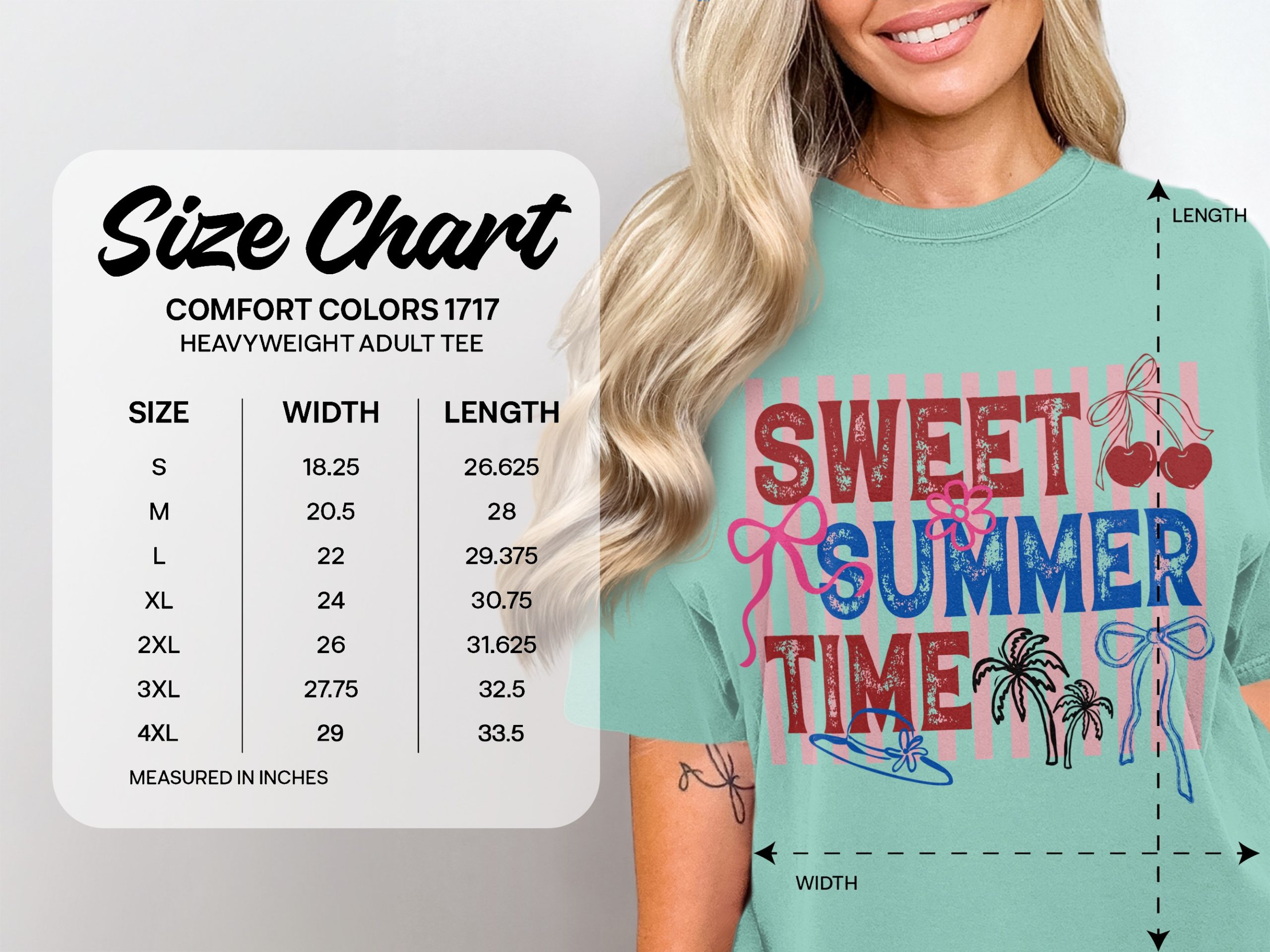 Sweet Summer Time T-Shirt, Retro Patriotic Summer Vibes Tee, Cherry Bow Palm Tree Shirt, Beach Vacation Outfit, Fourth of July Gift - Image 6