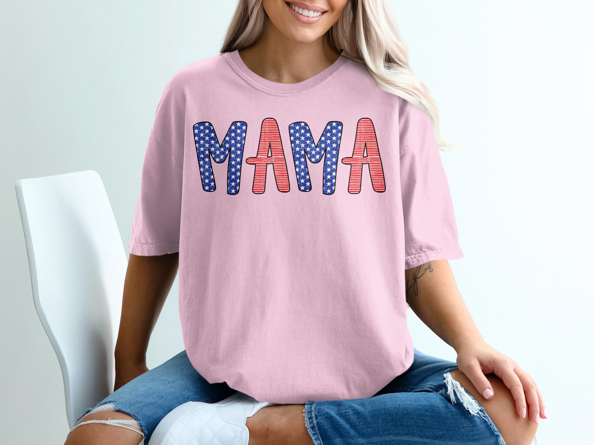 Patriotic Mama T-Shirt, American Flag Mama Shirt, Distressed Flag Mom Tee, 4th of July Mother's Day Gift for Her, USA Mom Life Apparel - Image 17