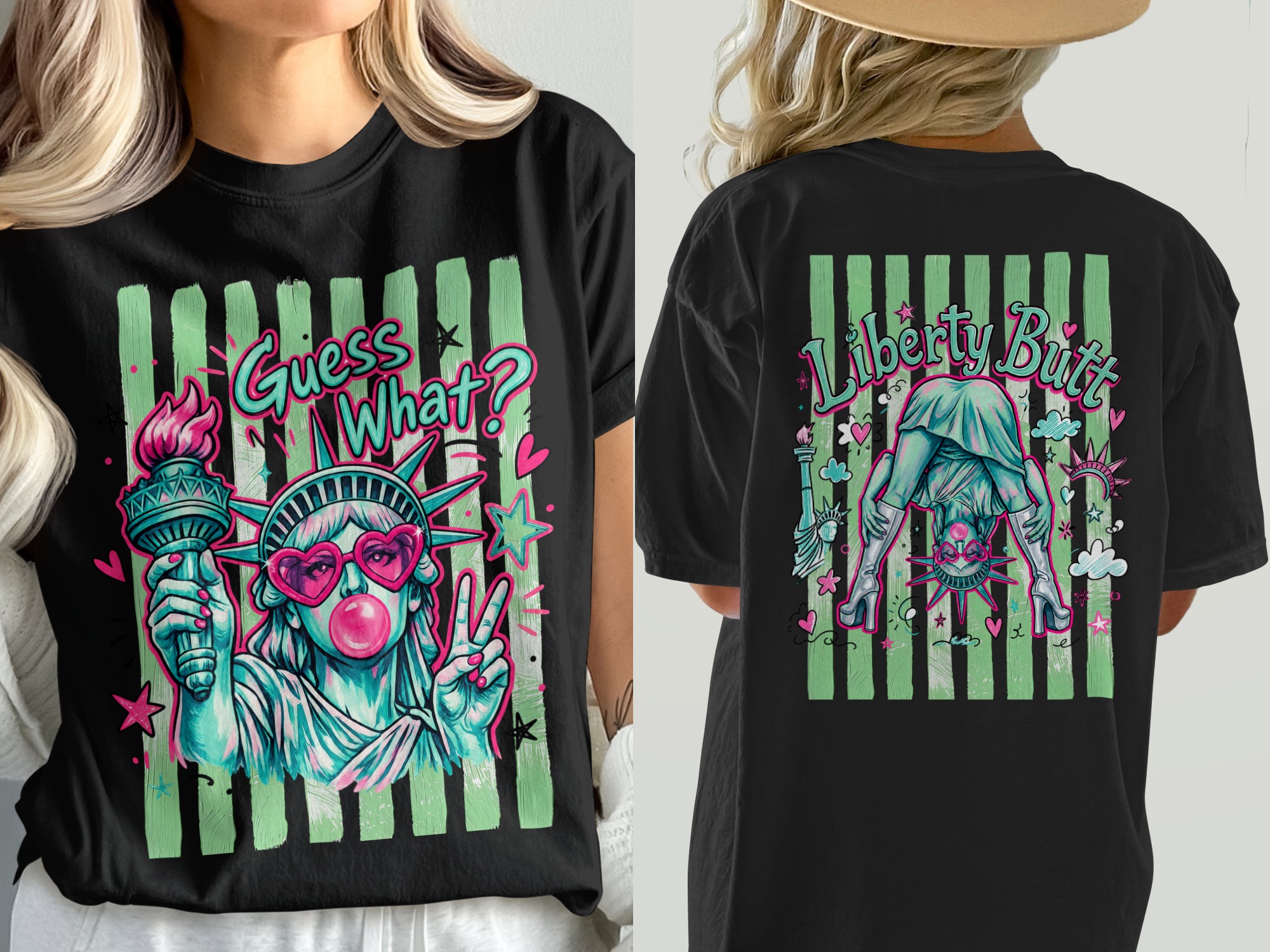 'Guess What?' Pop Art Statue of Liberty Comfort Colors ® T-Shirt, Y2K Bubblegum Liberty Tee, Edgy Patriotic Graphic Tee, Funky Streetwear - Image 5