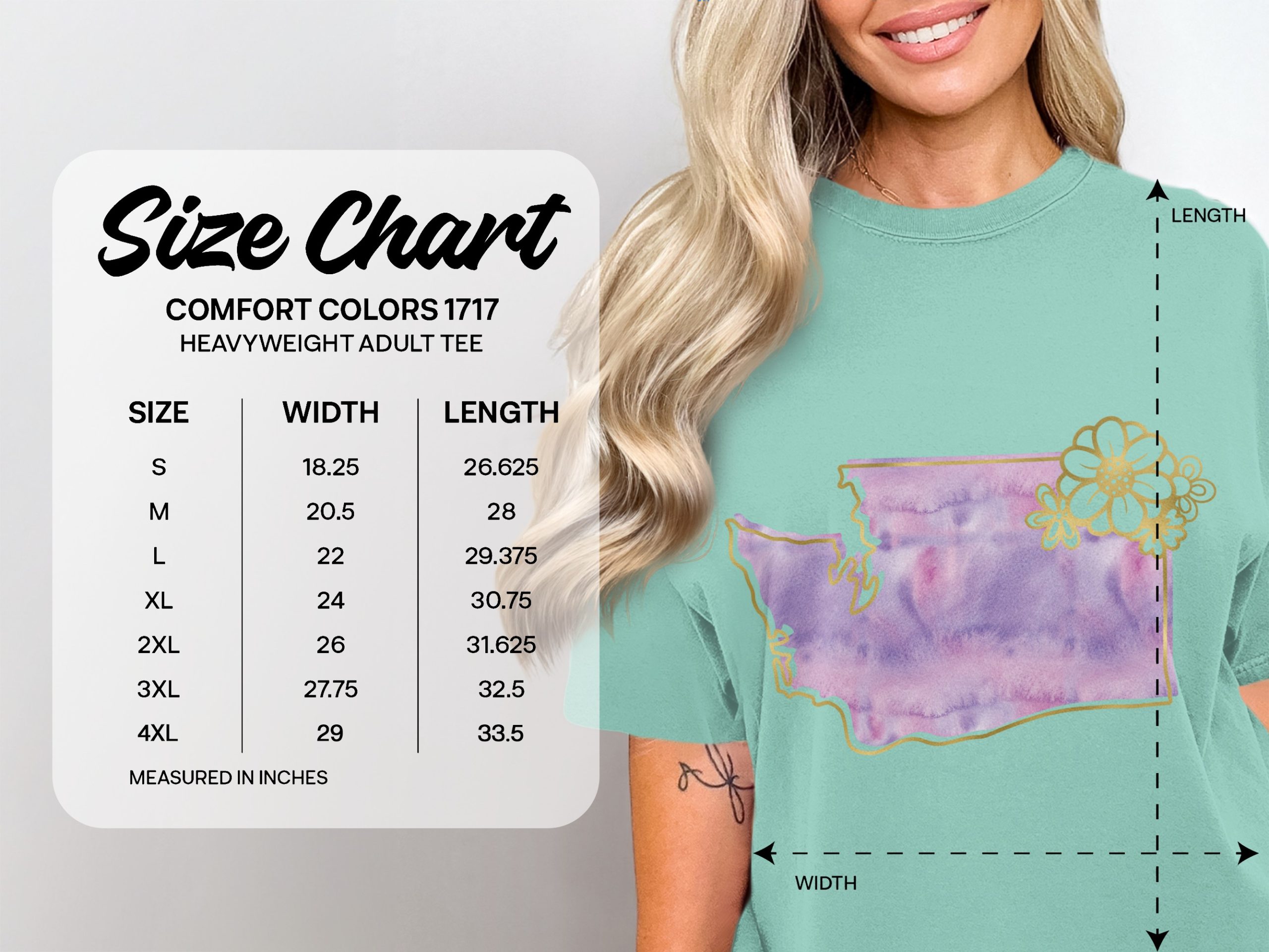 Washington State T-Shirt | Watercolor Floral WA Outline Tee with Faux Gold Print | PNW Aesthetic & State Pride Gift for Her - Image 5
