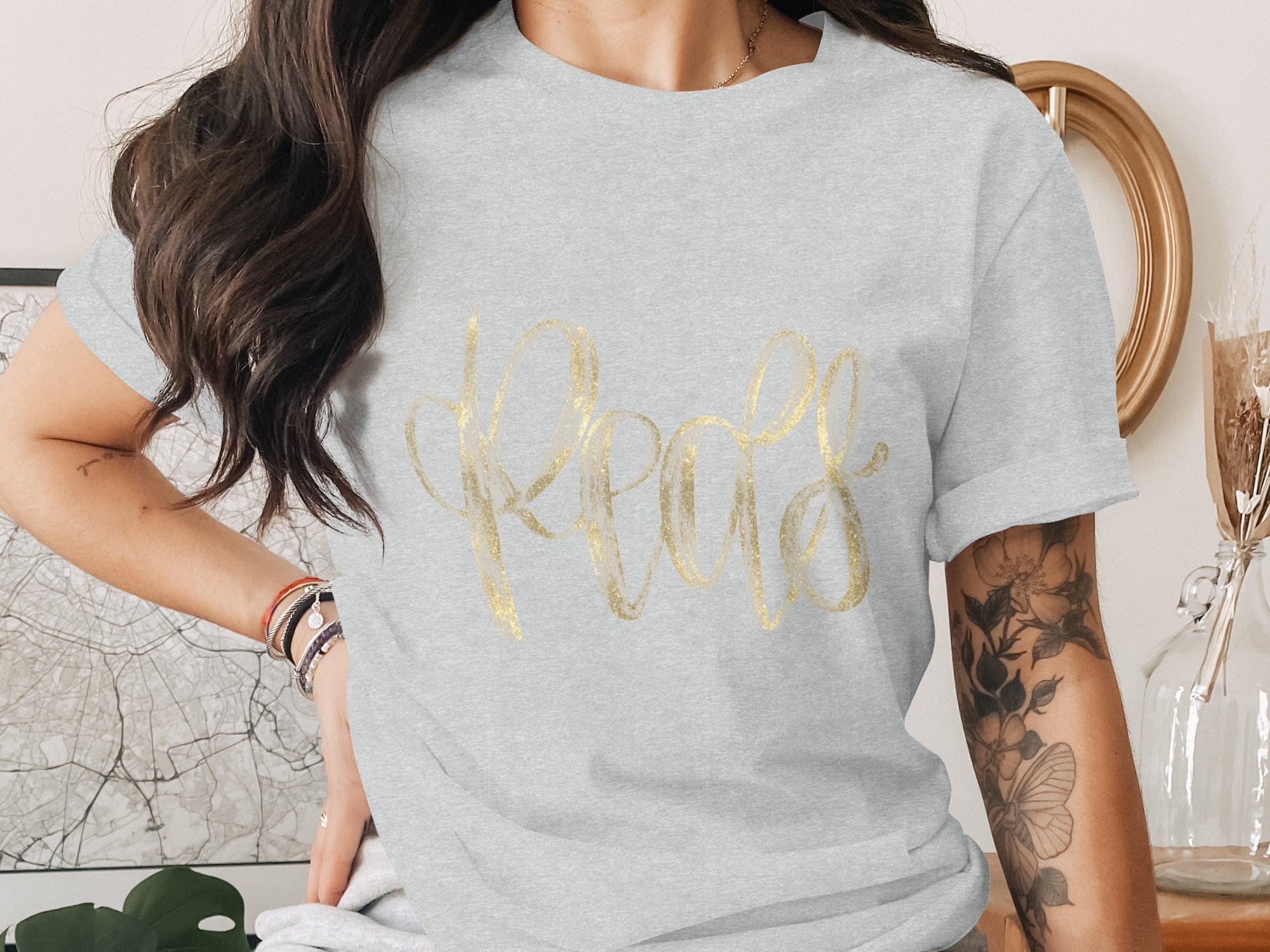 Peace T-Shirt, Faux Gold Glitter Script Tee, Inspirational Message Top, Positive Vibe Shirt for Her, Elegant Casual Gift - Image 2