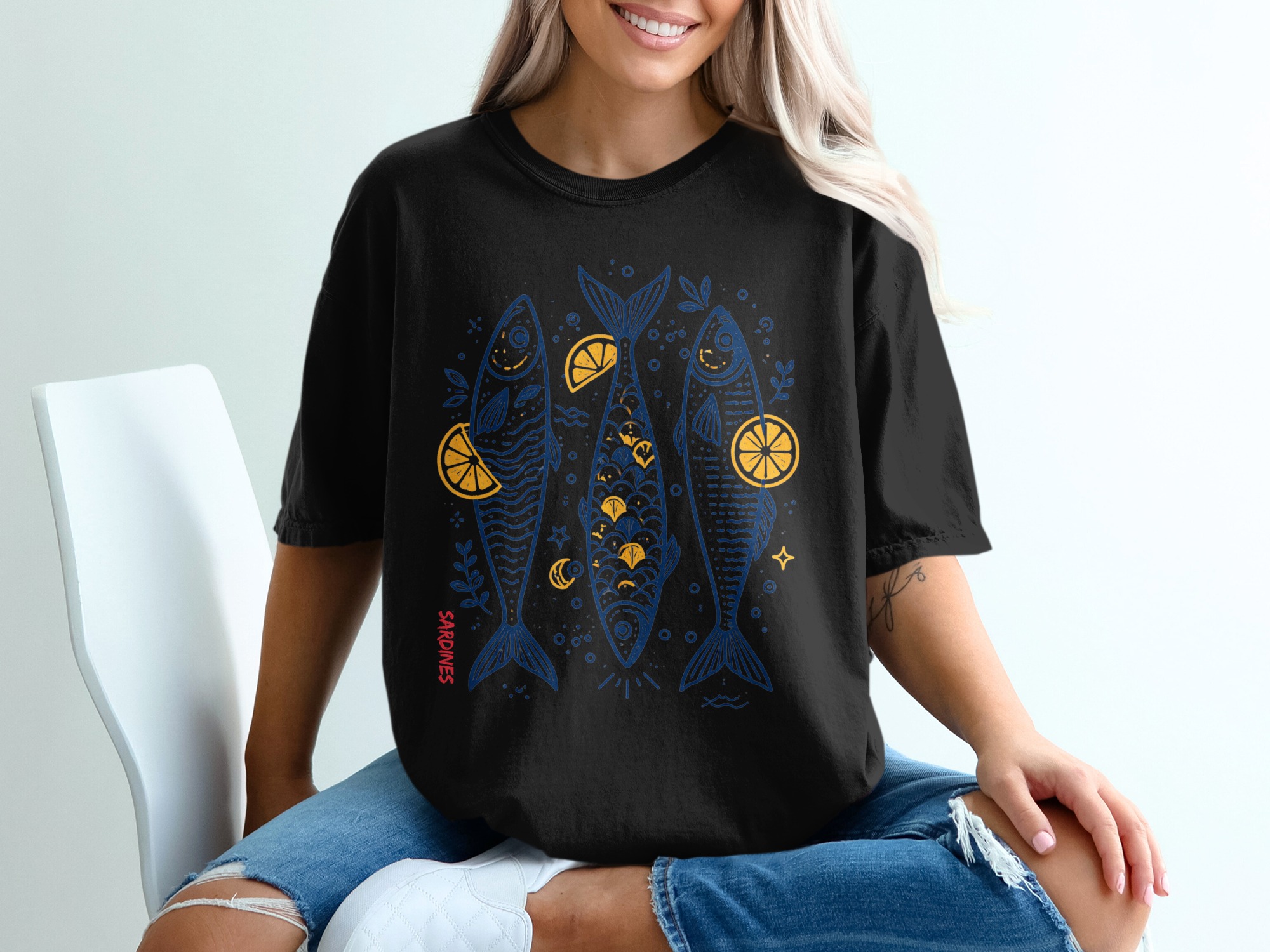 Sardine Fish T-Shirt, Coastal Foodie Tee, Unique Lemon Sardine Graphic Shirt, Mediterranean Ocean Lover Apparel Gift - Image 5