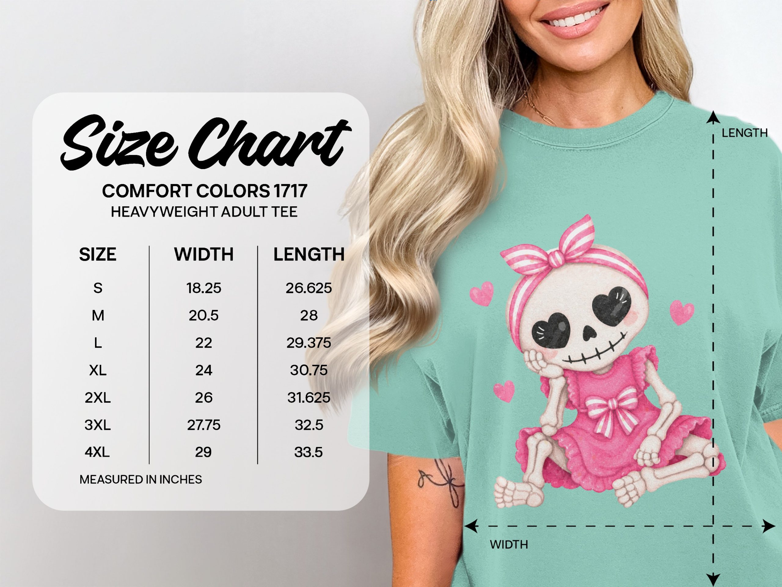 Adorable Kawaii Skeleton Girl T-Shirt with Hearts - Image 4