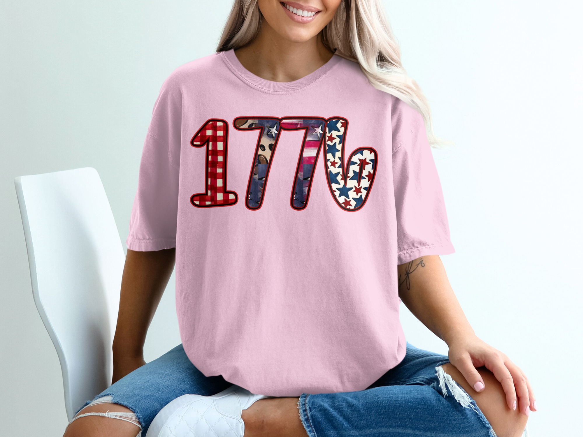 1776 Patriotic T-Shirt, Fourth of July America Tee, Distressed Americana Design, Independence Day Buffalo Plaid Leopard Print - Image 17