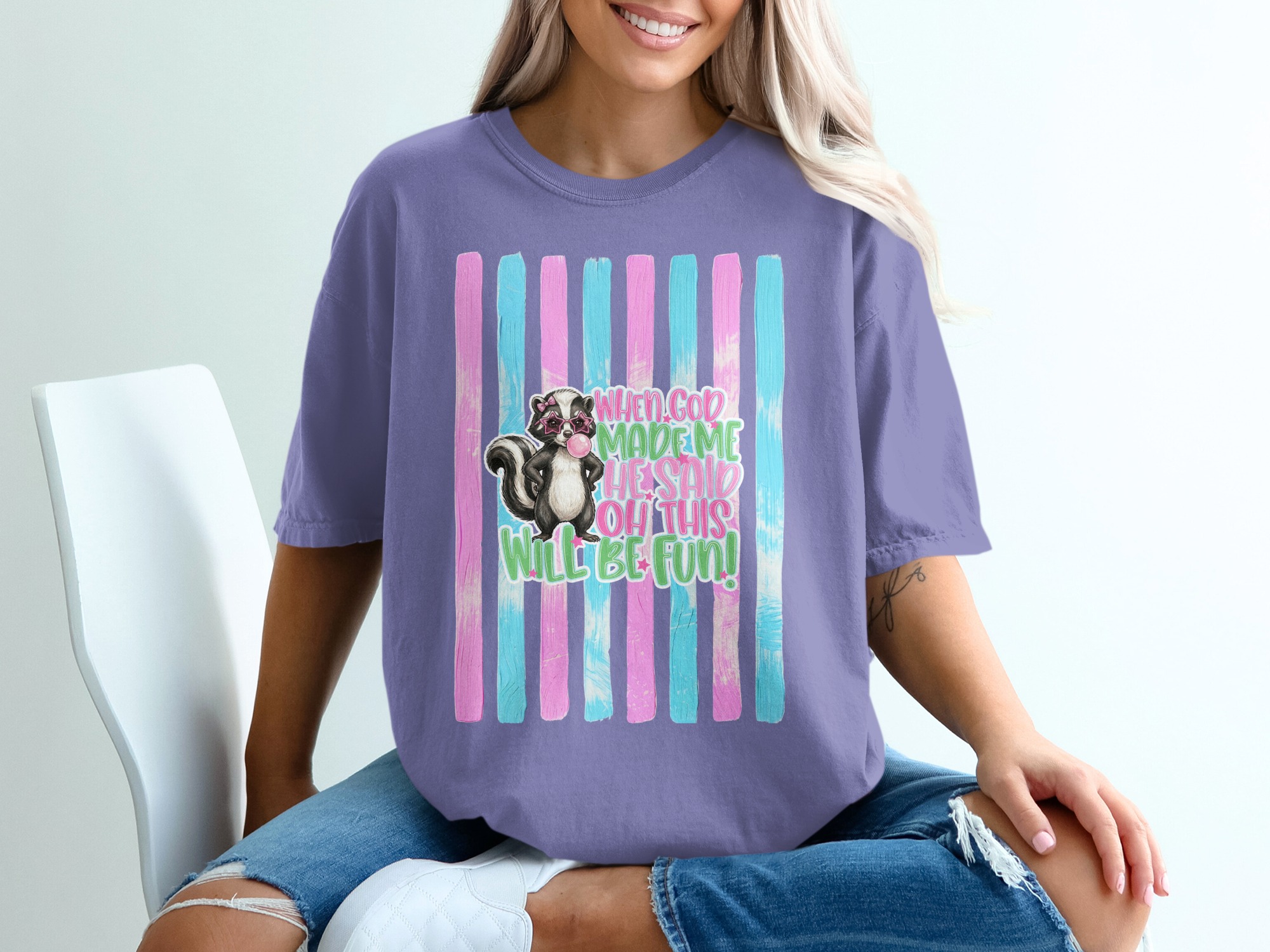 Comfort Colors ® Sassy Skunk T-Shirt, Funny Animal Quote Tee, Bubblegum Star Glasses, Cute Skunk Lover Gift, Whimsical Graphic Shirt - Image 13