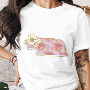 Nebraska T-Shirt | Faux Gold Floral & Watercolor State Pride Tee | Unique Home State Gift for Nebraskans