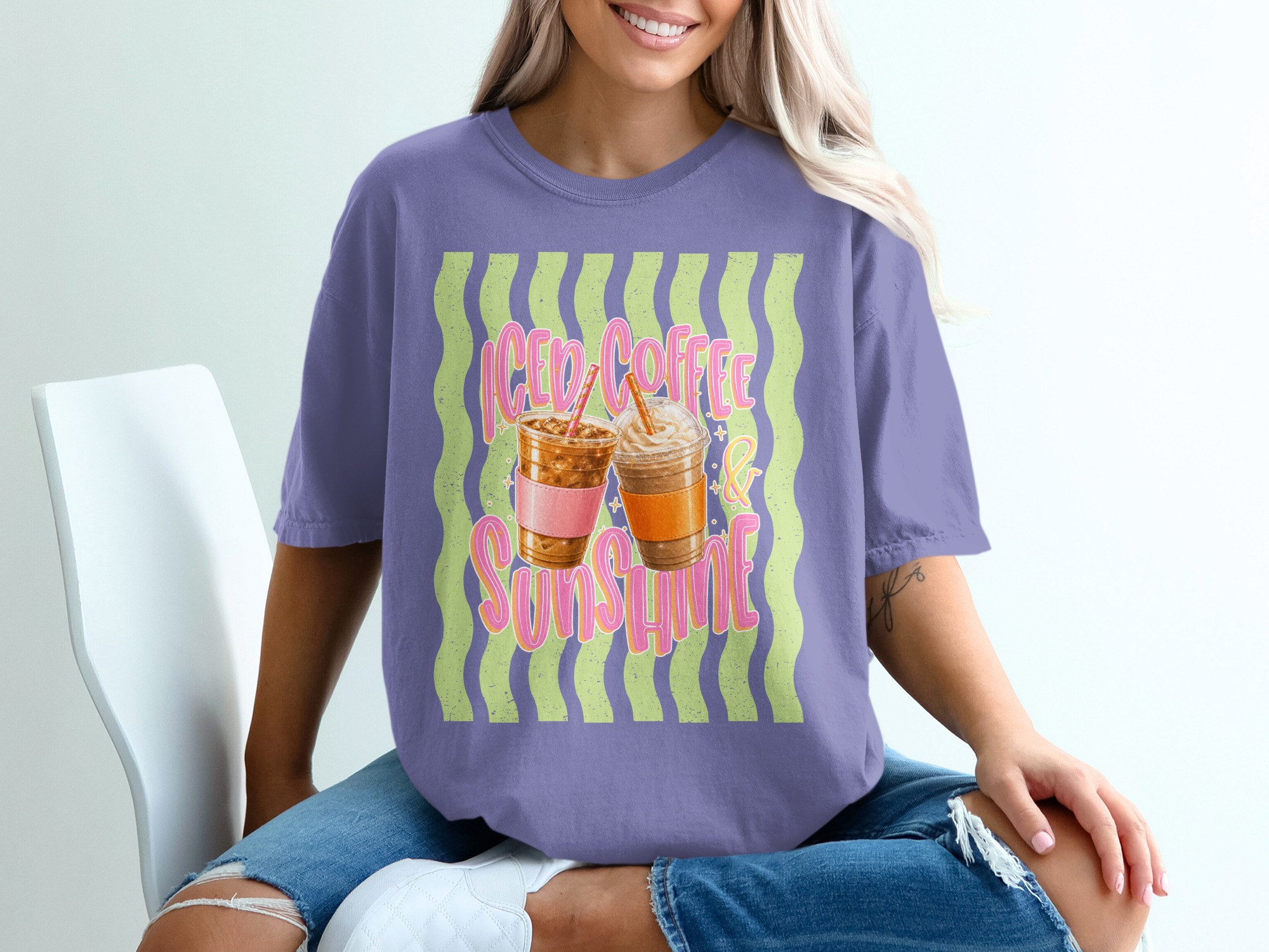 Comfort Colors® Iced Coffee Sunshine T-Shirt, Coffee Lover Tee, Summer Vibes Shirt, Cute Graphic Tee for Her, Positive Aesthetic Top - Image 13