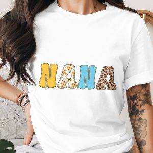Nana Digital PNG Sublimation Design, Watercolor Sunflower Leopard Print Nana Gift, Faux Gold Glitter Lettering Grandparent Gift Download