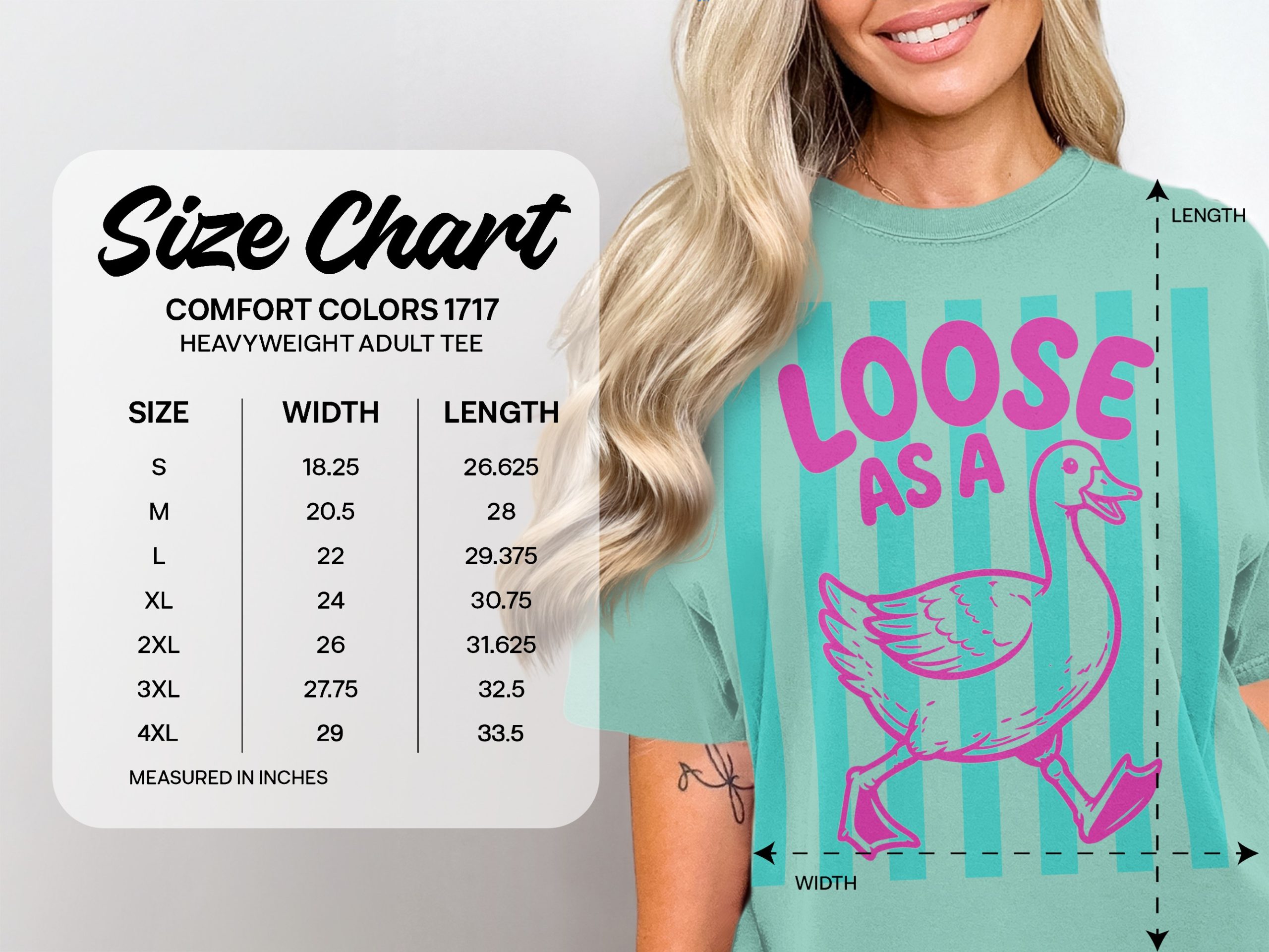 Loose as a Goose T-Shirt, Funny Duck Graphic Tee, Quirky Animal Lover Gift, Retro Pink Teal Striped Design, Humorous Saying Shirt - Image 4