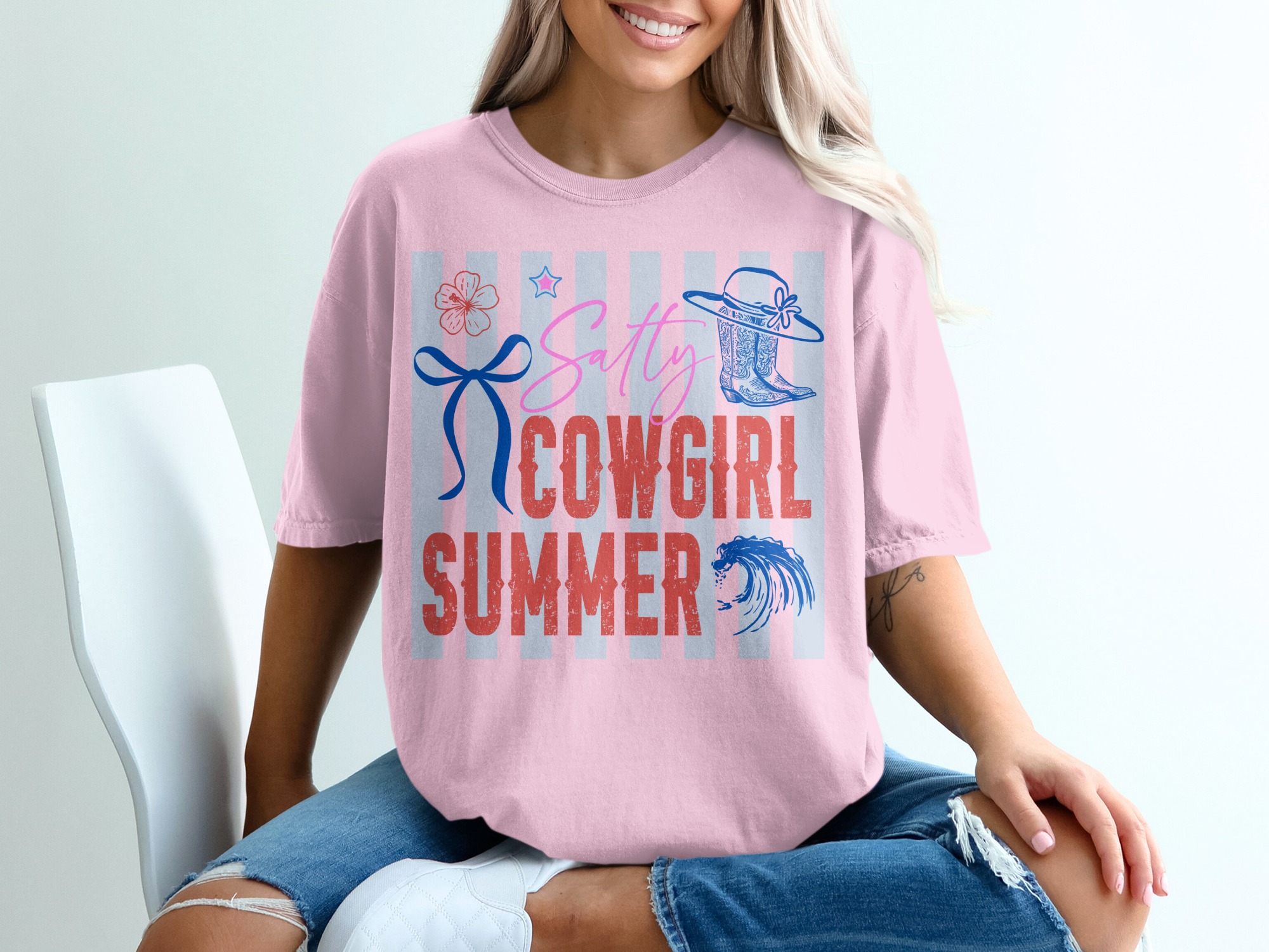 Salty Cowgirl Summer T-Shirt, Coastal Western Beach Tee, Trendy Girls Trip Vacation Shirt, Country Concert Outfit Gift - Image 17