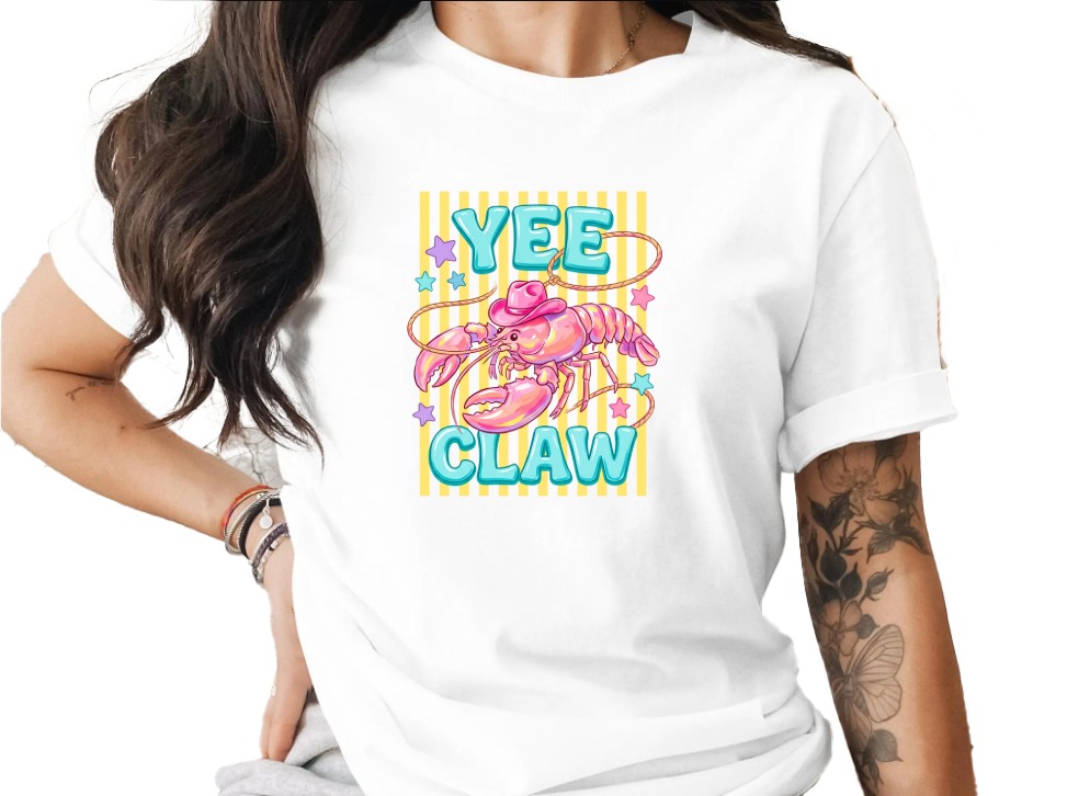 Comfort Colors® Yee Claw T-Shirt, Funny Lobster Cowgirl Tee, Coastal Cowgirl Shirt, Retro Western Graphic, Pun Lover Gift for Her