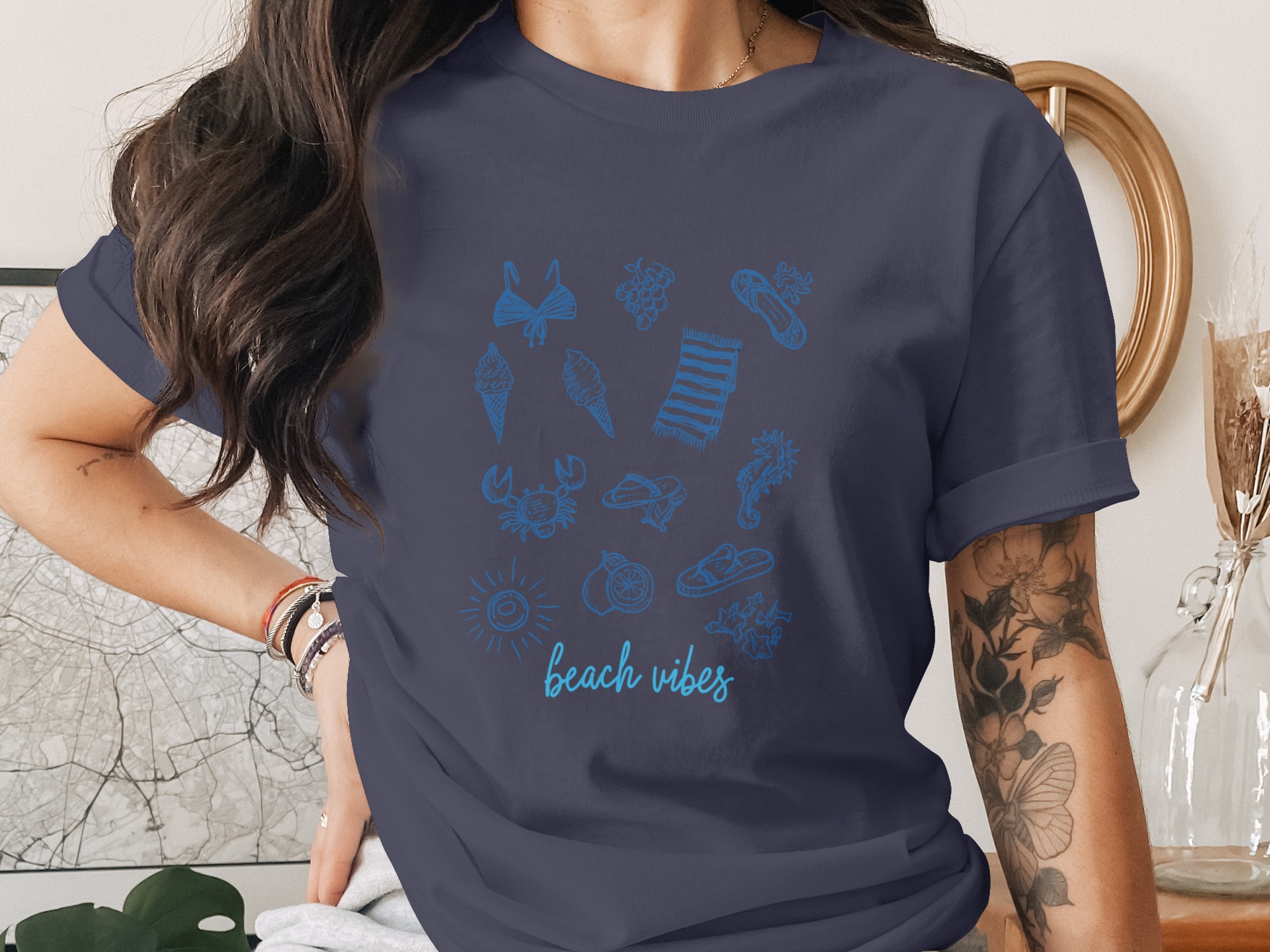Comfort Colors® Beach Vibes T-Shirt, Coastal Life Summer Tee, Ocean Lover Vacation Shirt, Aesthetic Minimalist Beachy Graphic Top, Relaxed - Image 3