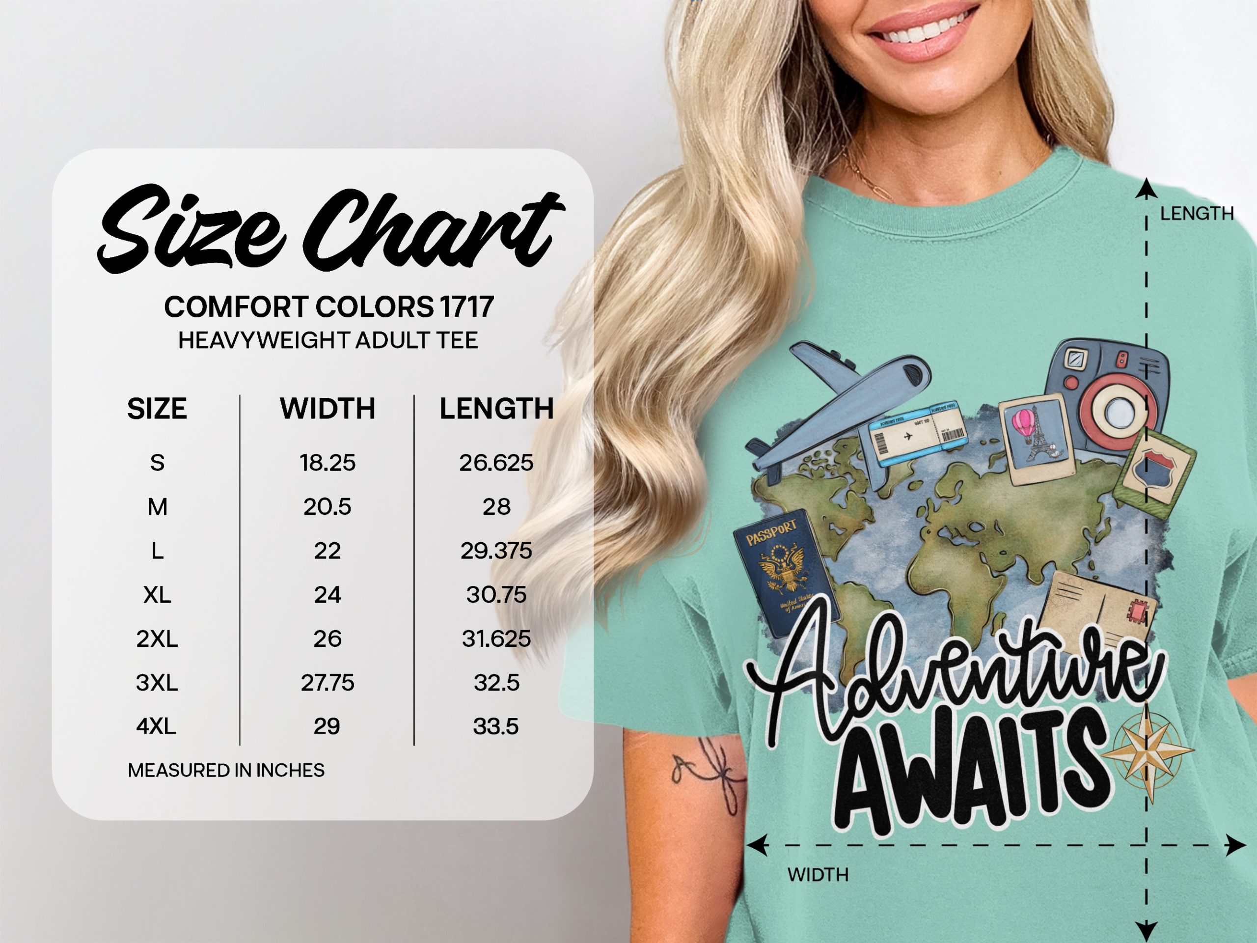 Adventure Awaits T-Shirt, Wanderlust Travel Tee, World Map Explorer Shirt, Passport Airplane Camera Gift for Travelers, Vacation Outfit Top - Image 5