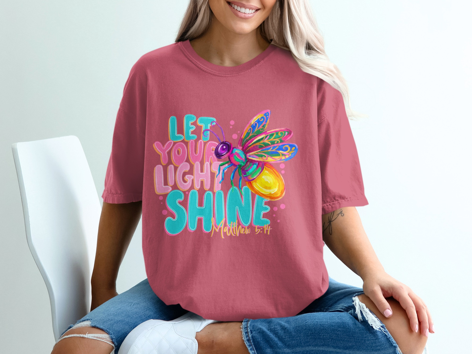 Let Your Light Shine T-Shirt, Matthew 5:14 Firefly Christian Tee, Inspirational Faith Religious Scripture Gift, Colorful Women's Top - Image 15