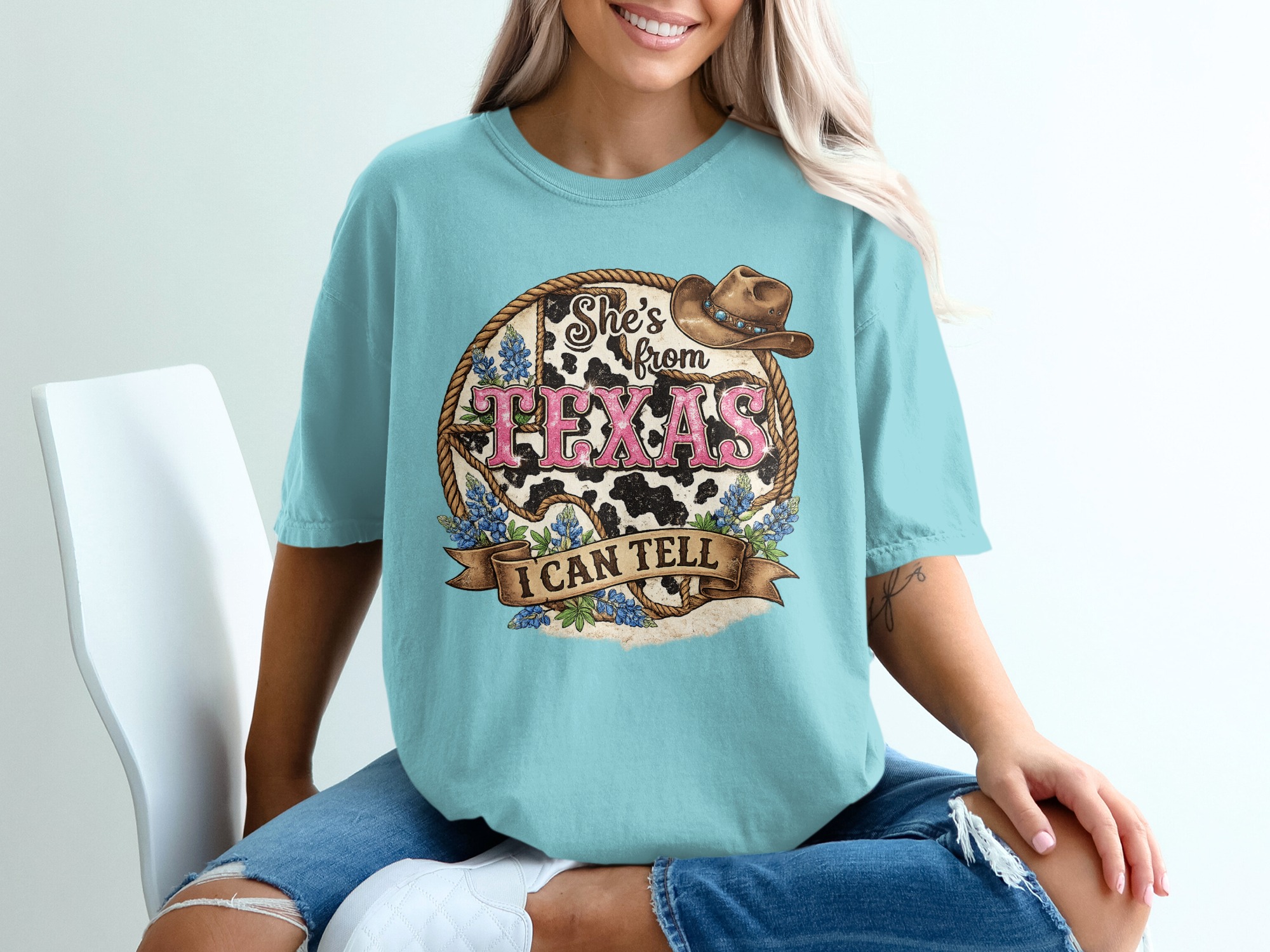 She's From Texas T-Shirt, Texas Pride Cowgirl Tee, Southern Women's Graphic Shirt, Bluebonnet Western Style Gift for Her - Image 19