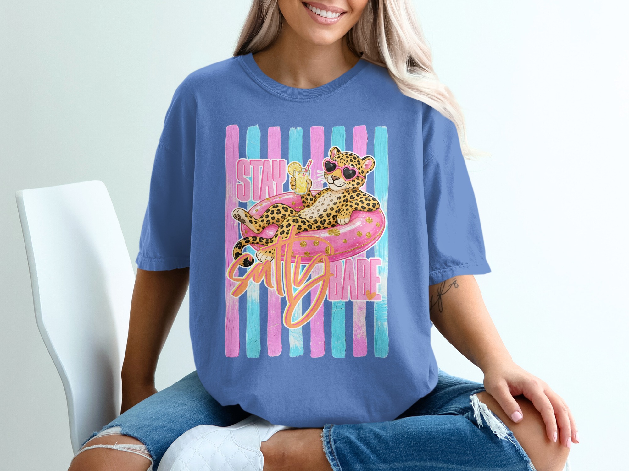 Comfort Colors ® Stay Salty Babe T-Shirt, Leopard Heart Sunglasses Summer Vacation Tee, Bachelorette Party Gift, Girls Trip Fun Leopard - Image 20