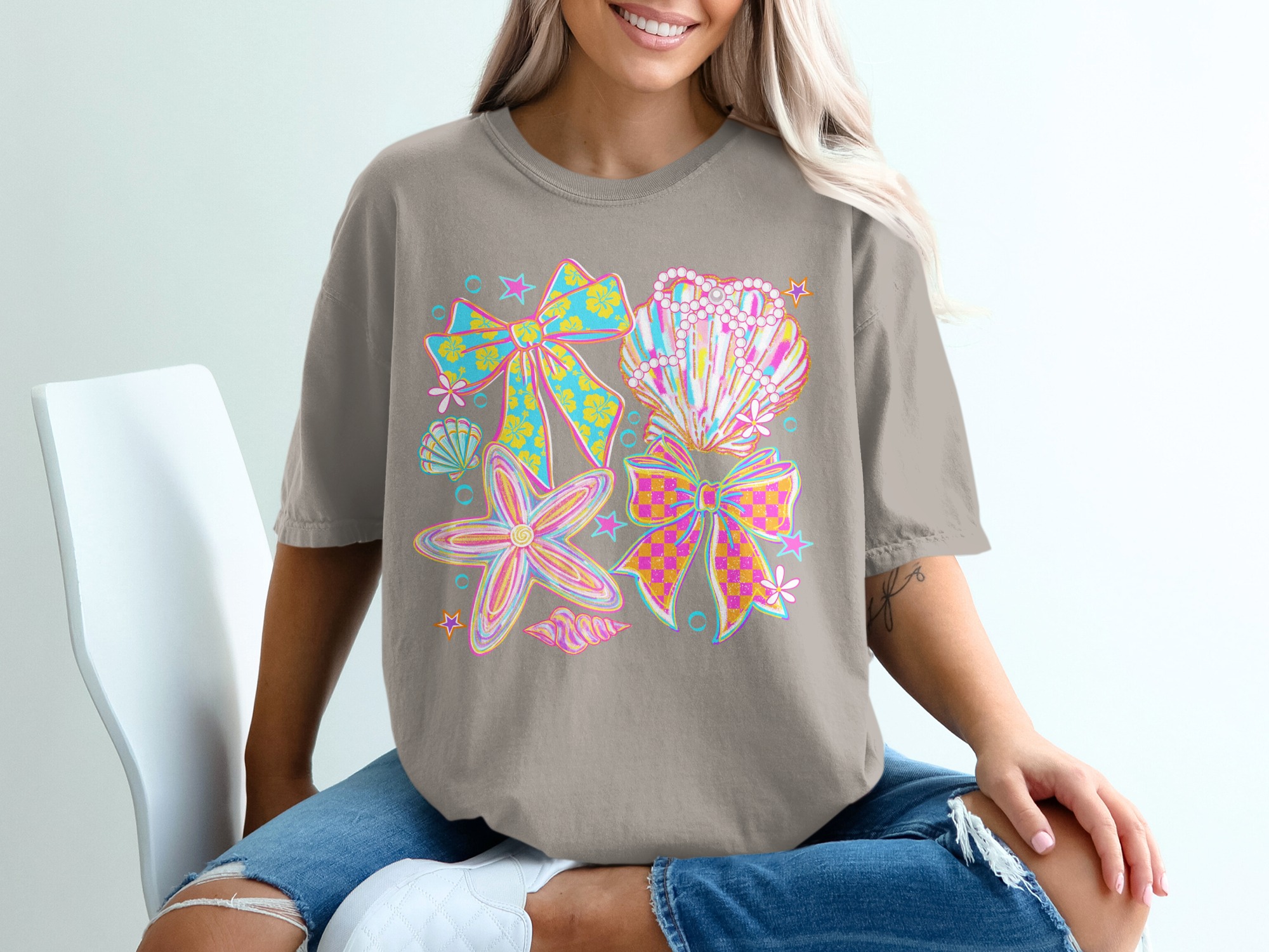 Comfort Colors® Coquette Seashell Bow T-Shirt, Y2K Beachy Aesthetic, Preppy Summer Top, Vacation Girl Tee, Gift for Her - Image 11
