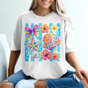 Y2K Rainbow Beach T-Shirt, Comfort Colors ® Sparkle Seashell Starfish Tee, Aesthetic Summer Vacation Top, Fun Oceancore Gift