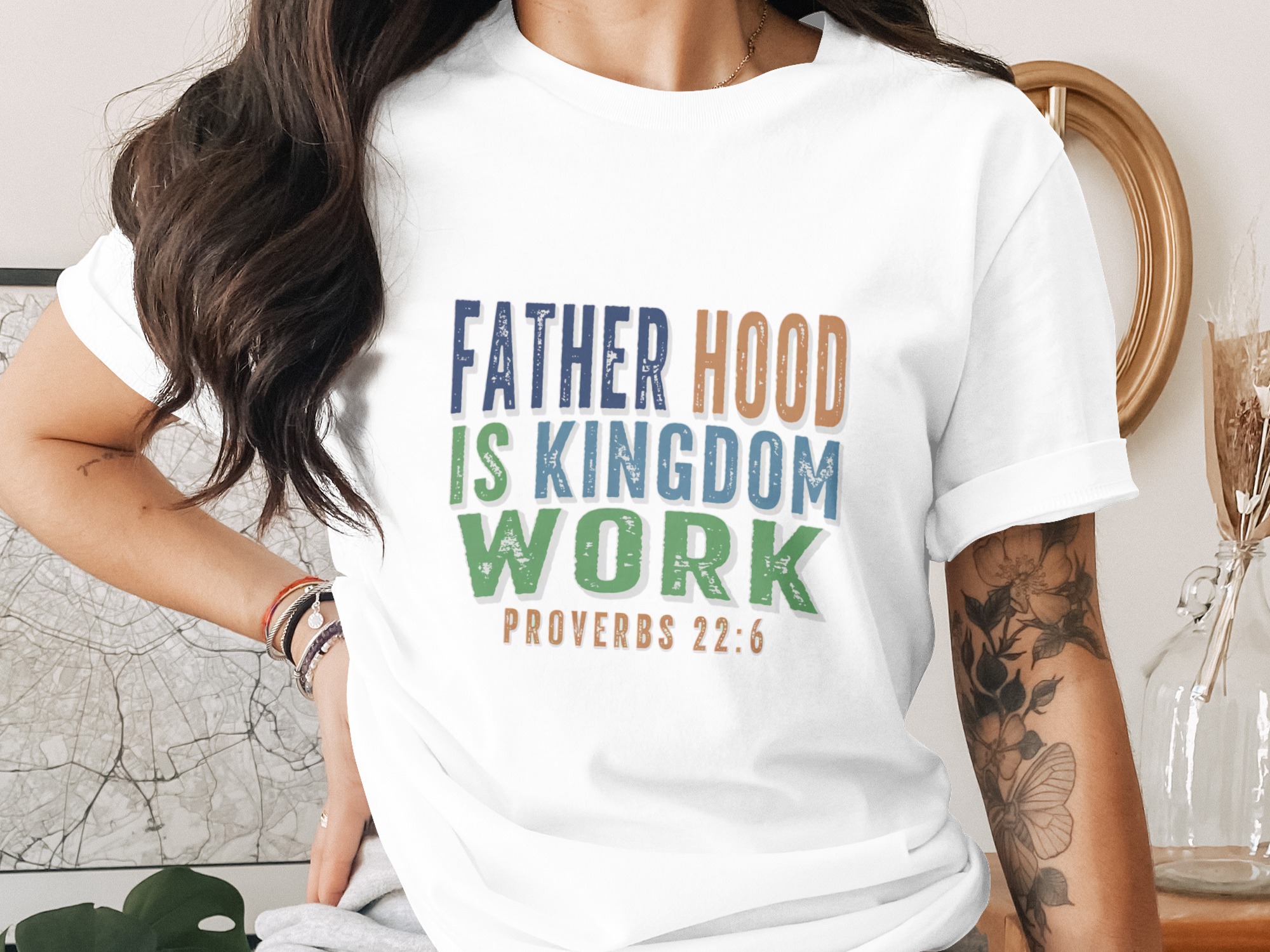 Fatherhood Is Kingdom Work T-Shirt, Christian Dad Shirt, Proverbs 22:6 Faith Based Tee, Godly Father Gift, Religious Dad Apparel, Vintage