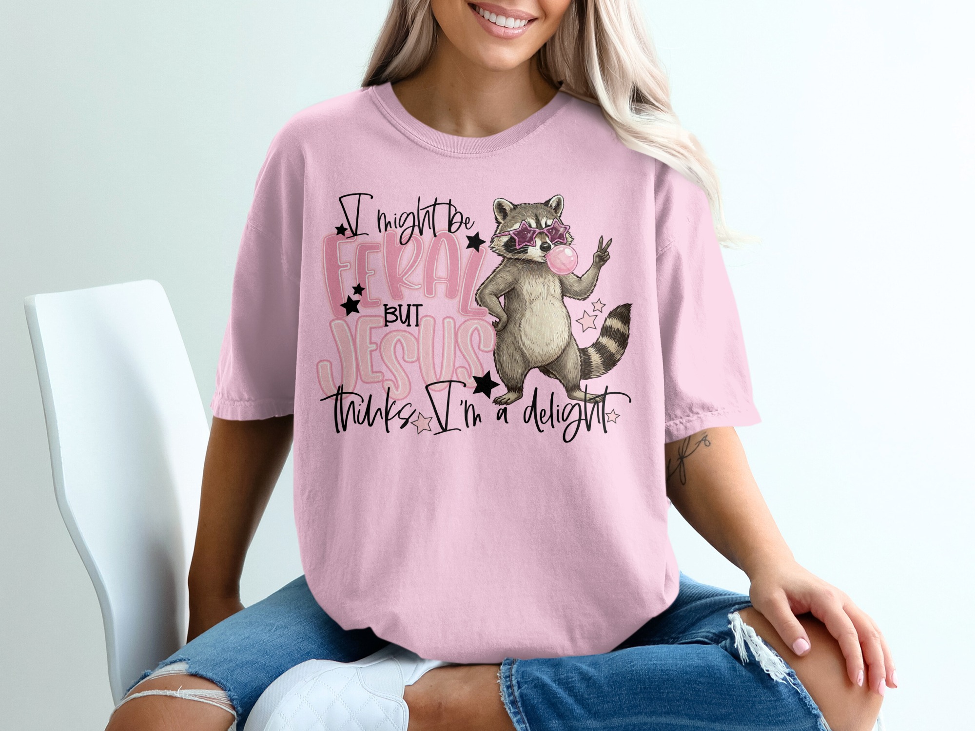 Feral Jesus Delight T-Shirt, Raccoon Graphic Tee, Funny Christian Shirt, Sarcastic Faith Top, Wild Girl Gift, Cute Animal Lover Tee, Quirky - Image 17
