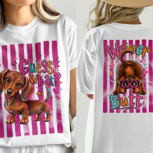 Dachshund T-Shirt, Comfort Colors ® Wiener Dog Shirt, Guess What Colorful Puppy Tee, Cute Dog Mom Gift, Vibrant Pet Lover Apparel, Playful