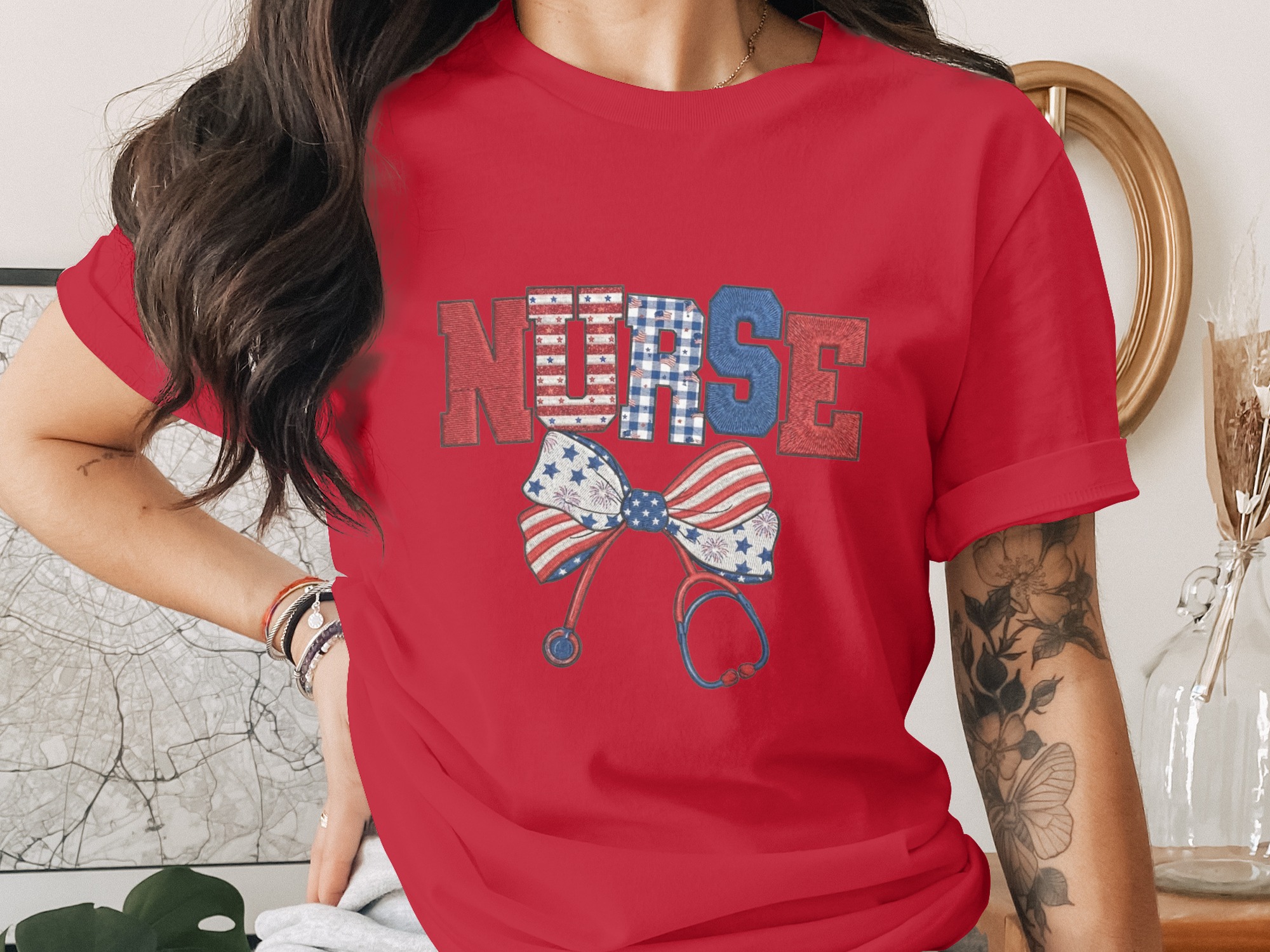 Comfort Colors® Patriotic Nurse T-Shirt, American Flag Nurse Tee, RN Gift, Stethoscope Shirt, Healthcare Hero, 4th of July, Nurse Graduation - Image 4