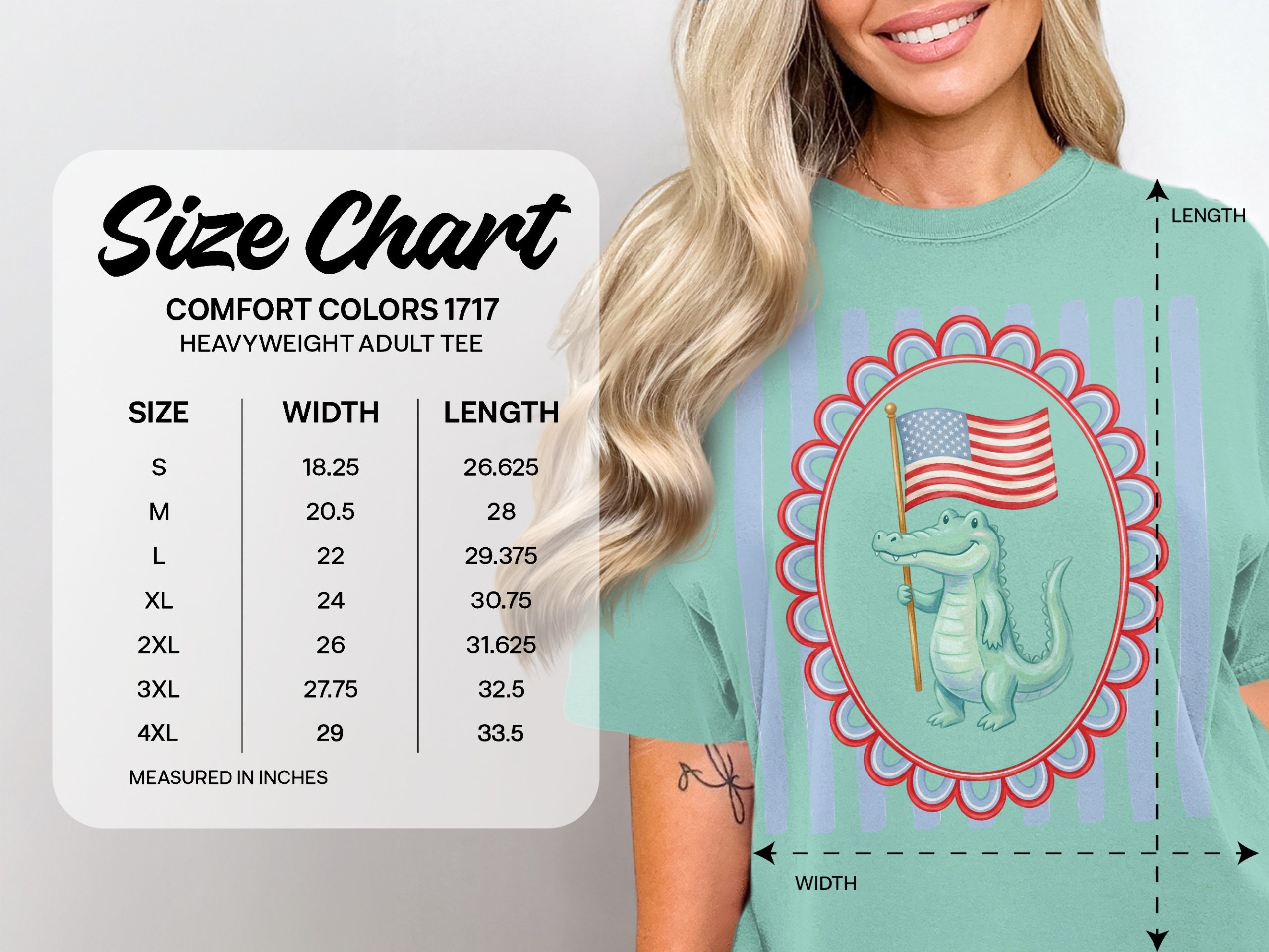 Comfort Colors® Patriotic Alligator T-Shirt, American Flag Crocodile Tee, Cute USA Independence Day Summer Shirt, Southern Style - Image 6