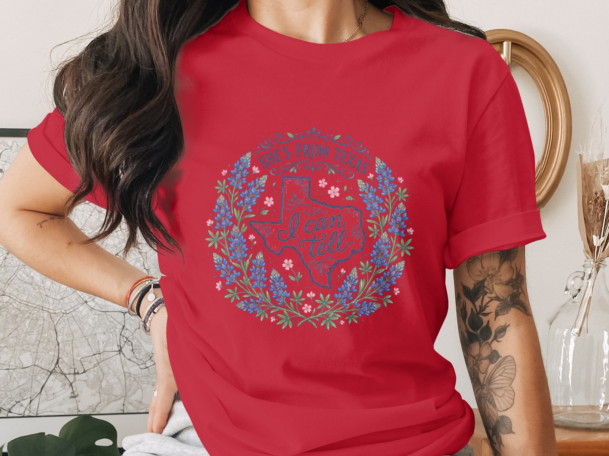 She's From Texas T-Shirt, Texas Bluebonnet Tee, Texas Girl Shirt, State Pride Apparel, Botanical Texas Gift - Image 4