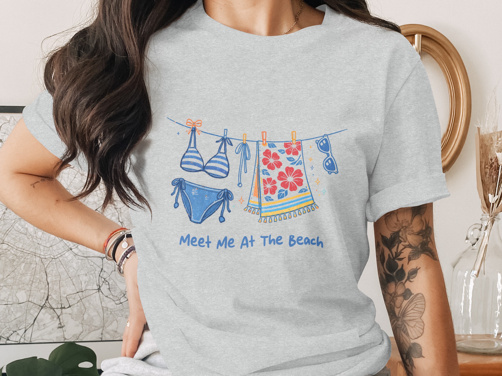 Meet Me At The Beach T-Shirt, Summer Vacation Tee, Coastal Graphic Apparel, Beach Lover Gift for Her, Relaxed Holiday Trip Shirt