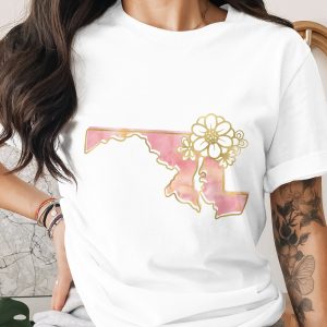 Maryland T-Shirt, Faux Gold Floral Maryland State Outline Tee, Watercolor Maryland Pride Shirt, Cute Women's Maryland Gift, Aesthetic Home