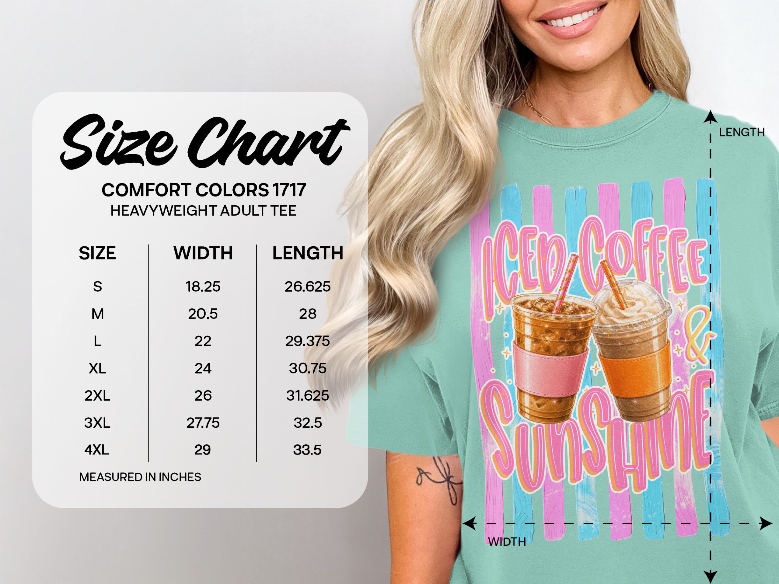 Comfort Colors ® Iced Coffee & Sunshine T-Shirt, Coffee Lover Gift for Her, Summer Aesthetic Tee, Happy Vibes Shirt, Trendy Iced Coffee - Image 6