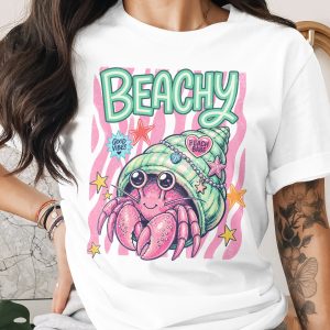 Beachy Hermit Crab T-Shirt, Comfort Colors ® Cute Summer Vacation Tee, Good Vibes Beach Babe Shirt, Coastal Animal Lover Gift