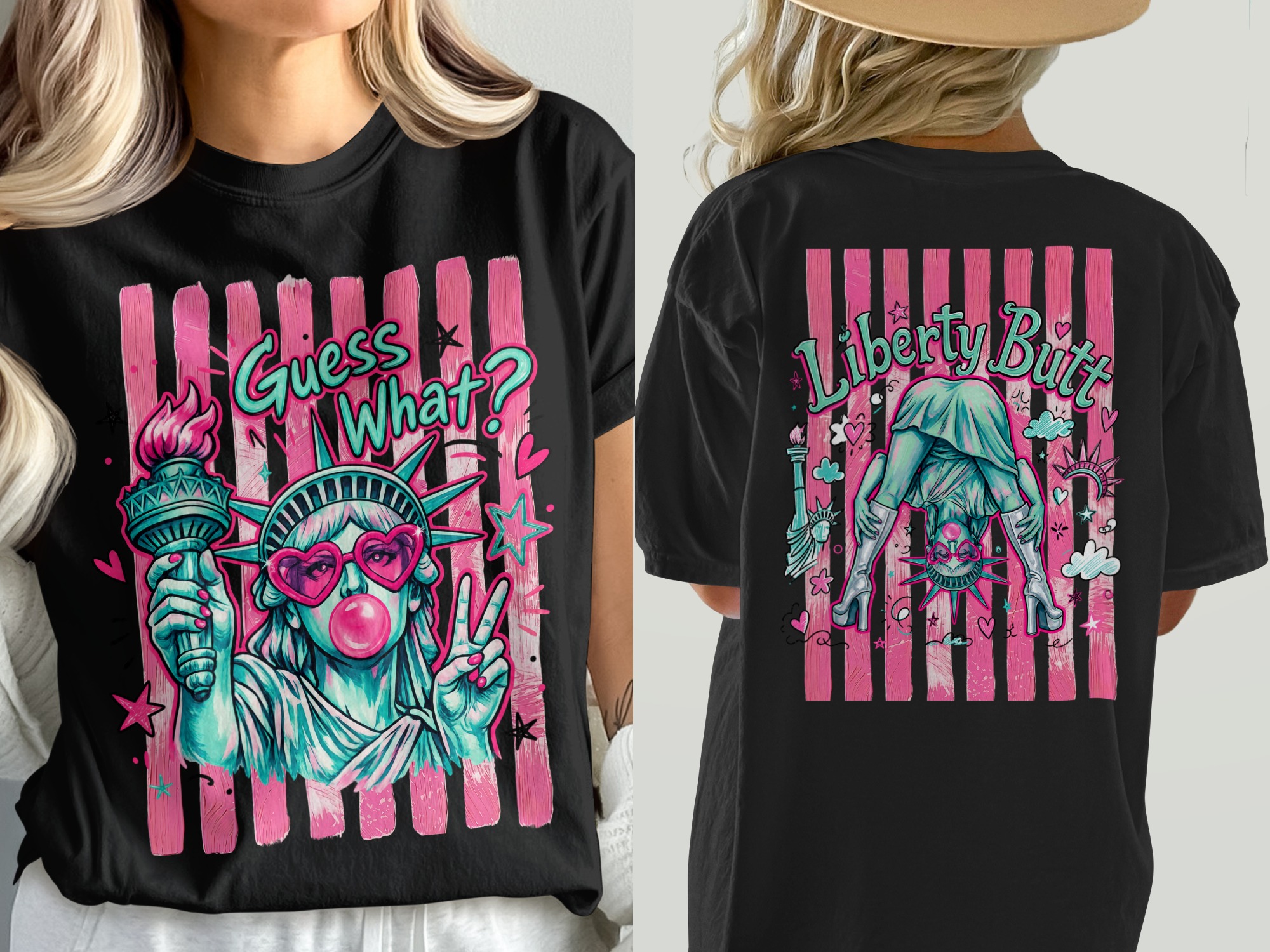Lady Liberty Comfort Colors ® T-Shirt, Y2K Bubblegum Pop Art Peace Sign Patriotic Tee, Trendy Fun Gift For Her - Image 5