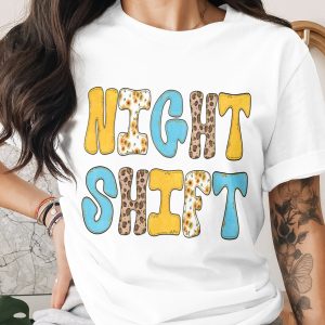 Night Shift PNG Digital Download File, Nurse Sublimation Design, Sunflower Leopard Print Healthcare Worker Graphic, Overnight Crew Gift Idea
