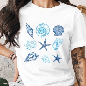 Ocean Seashell Starfish T-Shirt, Coastal Beach Lover Graphic Tee, Summer Vacation Nautical Apparel, Nature Inspired Marine Life Shirt