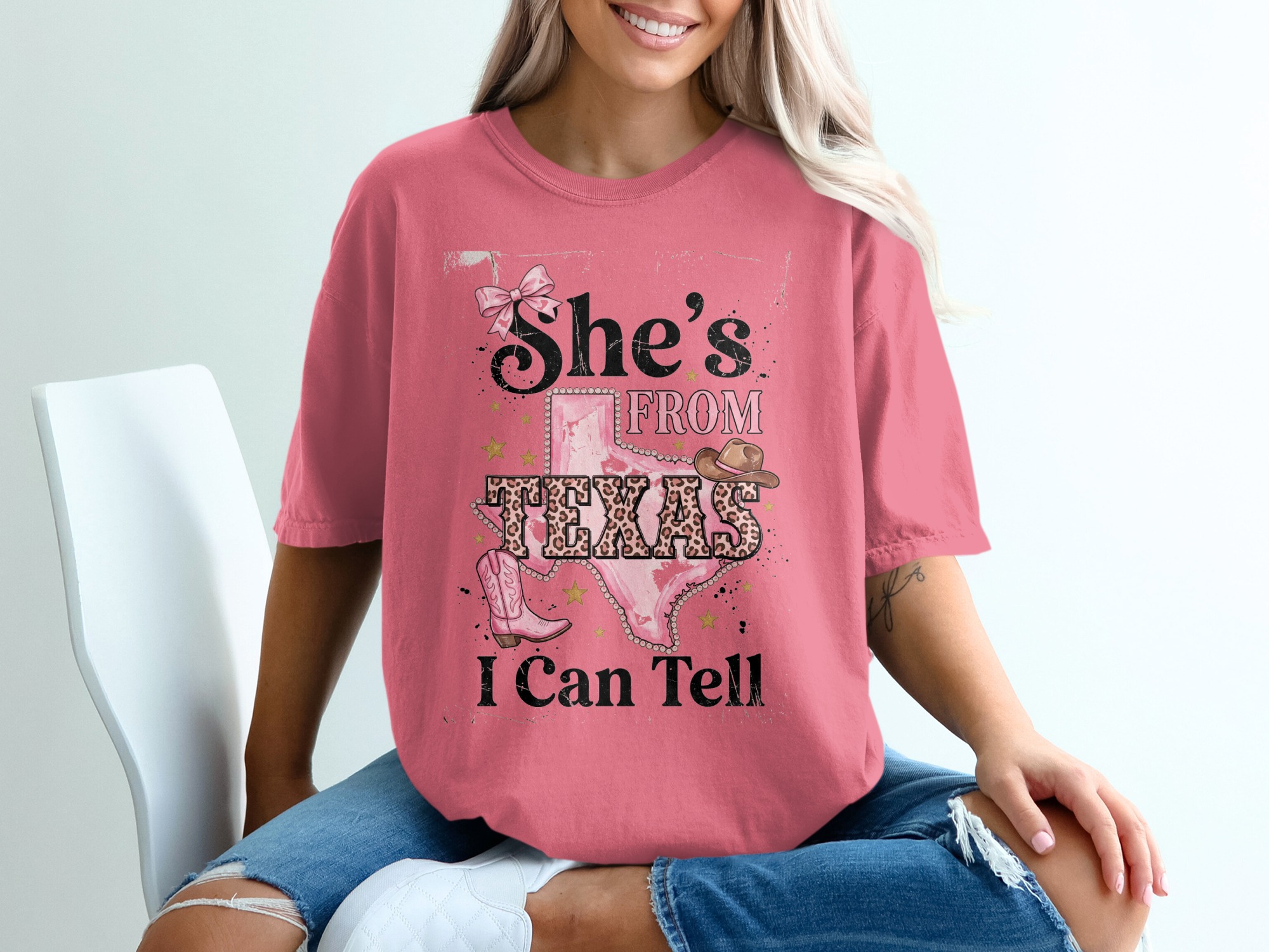 She's From Texas I Can Tell T-Shirt | Pink Leopard Print Texas Tee | Southern Cowgirl Shirt | Texas Pride Gift for Her | Western Style Texas - Image 16