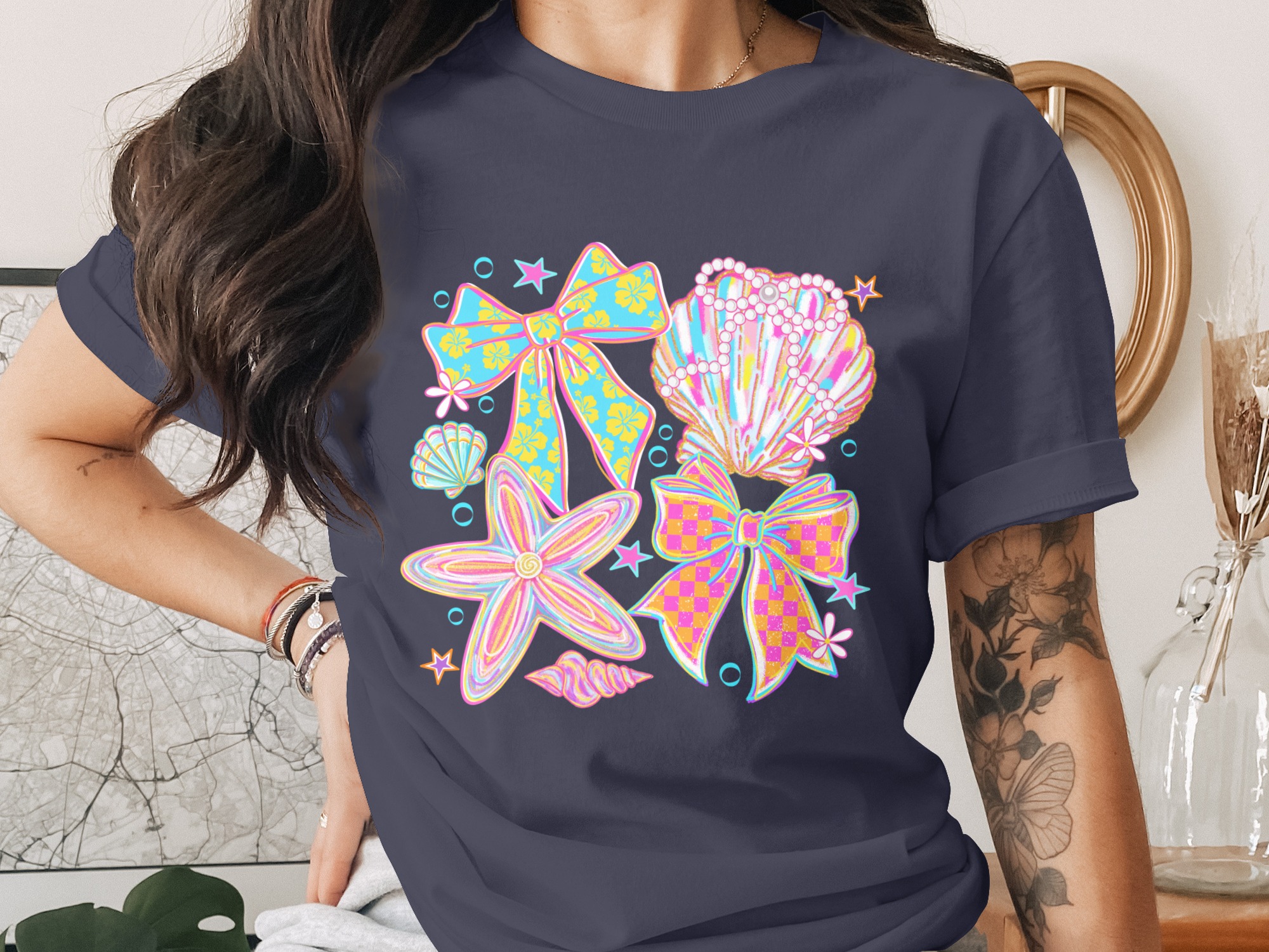 Comfort Colors® Coquette Seashell Bow T-Shirt, Y2K Beachy Aesthetic, Preppy Summer Top, Vacation Girl Tee, Gift for Her - Image 3