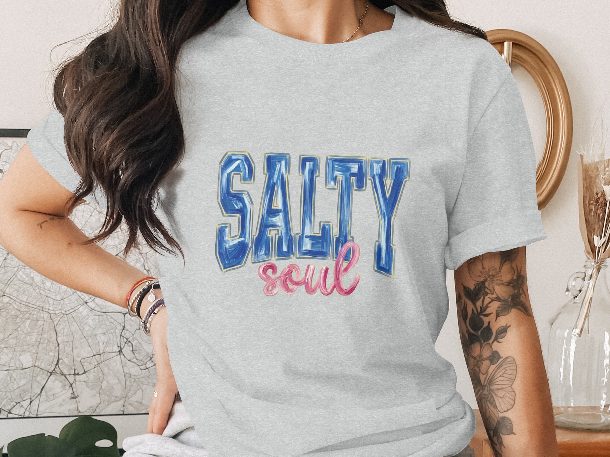 Salty Soul T-Shirt, Beach Lover Coastal Vibe Tee, Preppy Summer Vacation Shirt, Humorous Gift for Her, Girls Trip, Bachelorette Party Tee - Image 2
