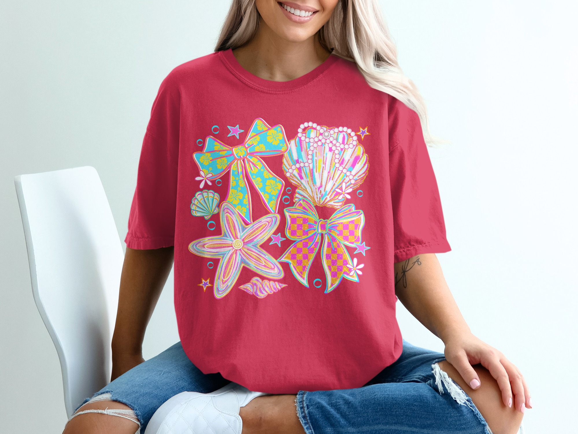 Comfort Colors® Coquette Seashell Bow T-Shirt, Y2K Beachy Aesthetic, Preppy Summer Top, Vacation Girl Tee, Gift for Her - Image 14