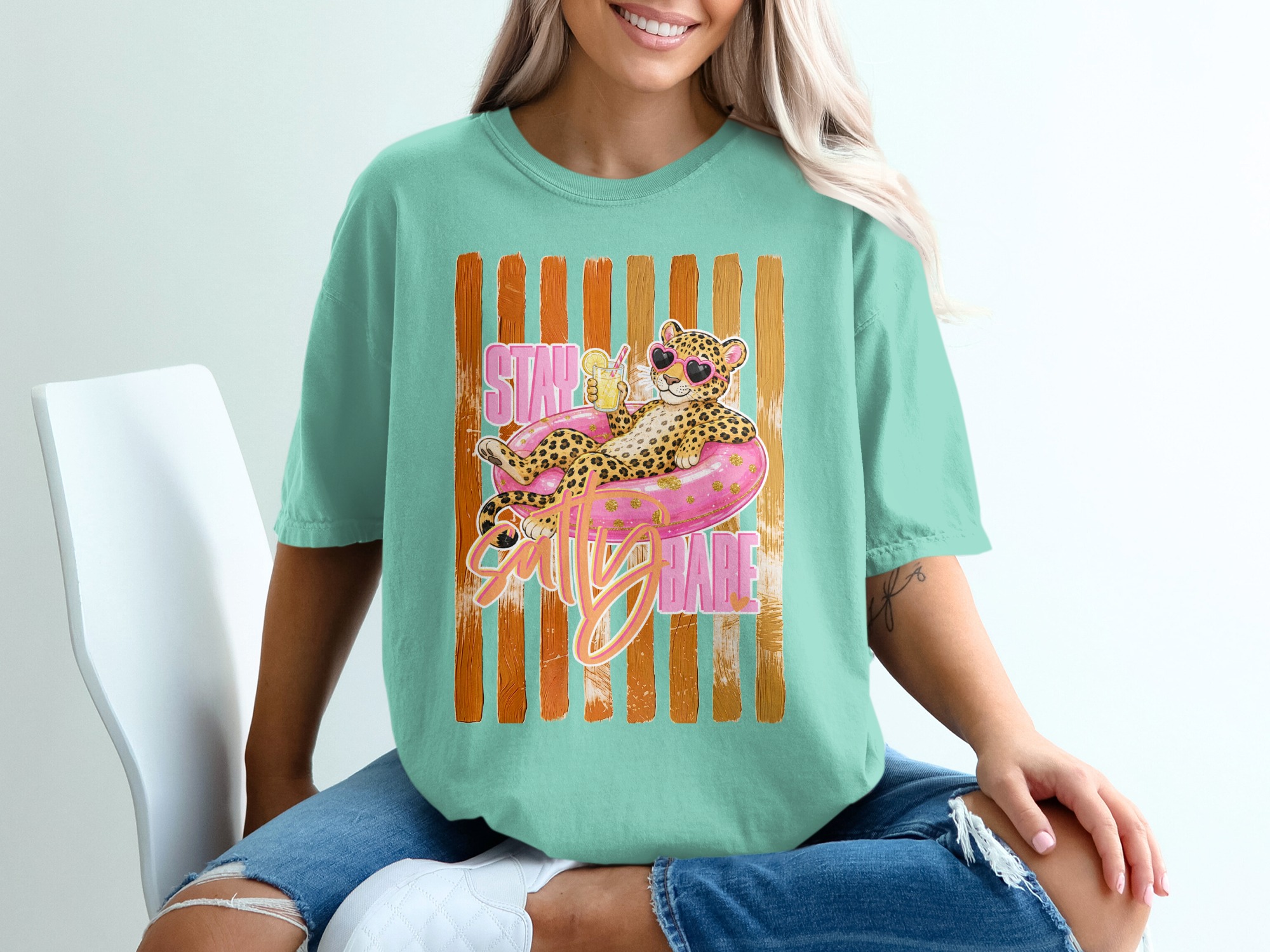 Comfort Colors® Stay Salty Babe T-Shirt, Leopard Print Summer Vacation Tee, Funny Beach Graphic Shirt, Women's Animal Print Gift - Image 10
