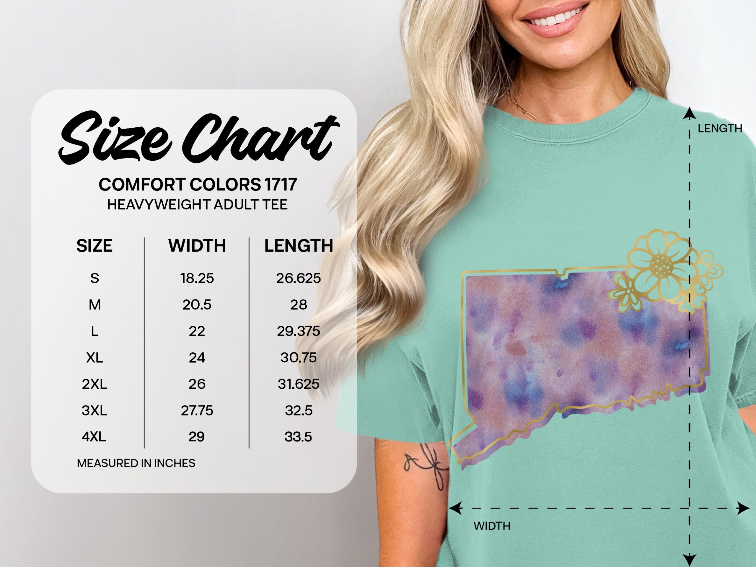 Connecticut State T-Shirt, Watercolor CT Outline with Faux Gold Flowers, Aesthetic Boho State Pride Tee, CT Gift for Her - Image 4