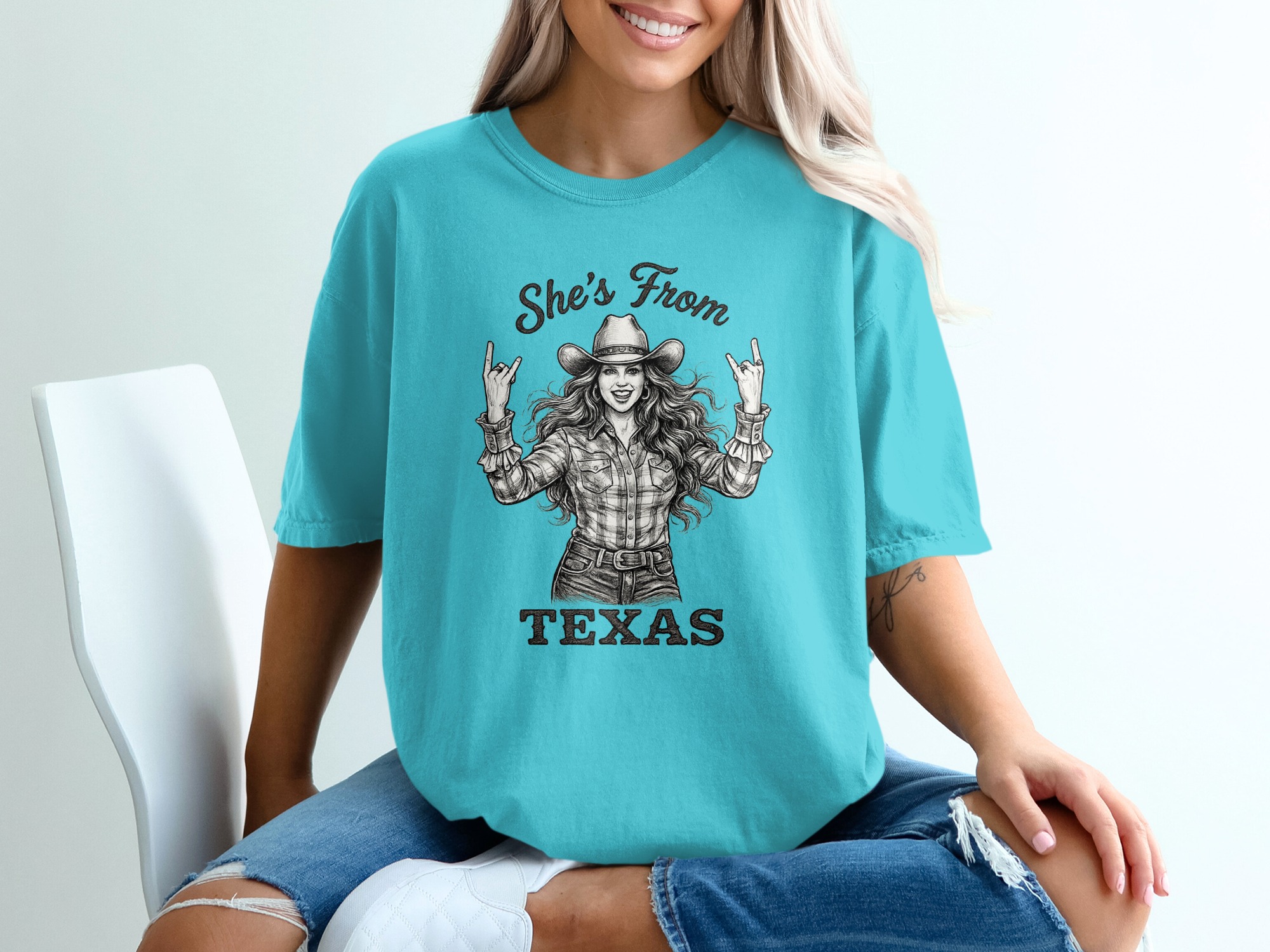 Texas Girl T-Shirt | She's From Texas Rock & Roll Cowgirl Tee | Southern Pride Western Graphic T-Shirt for Women | Texas Gift - Image 9