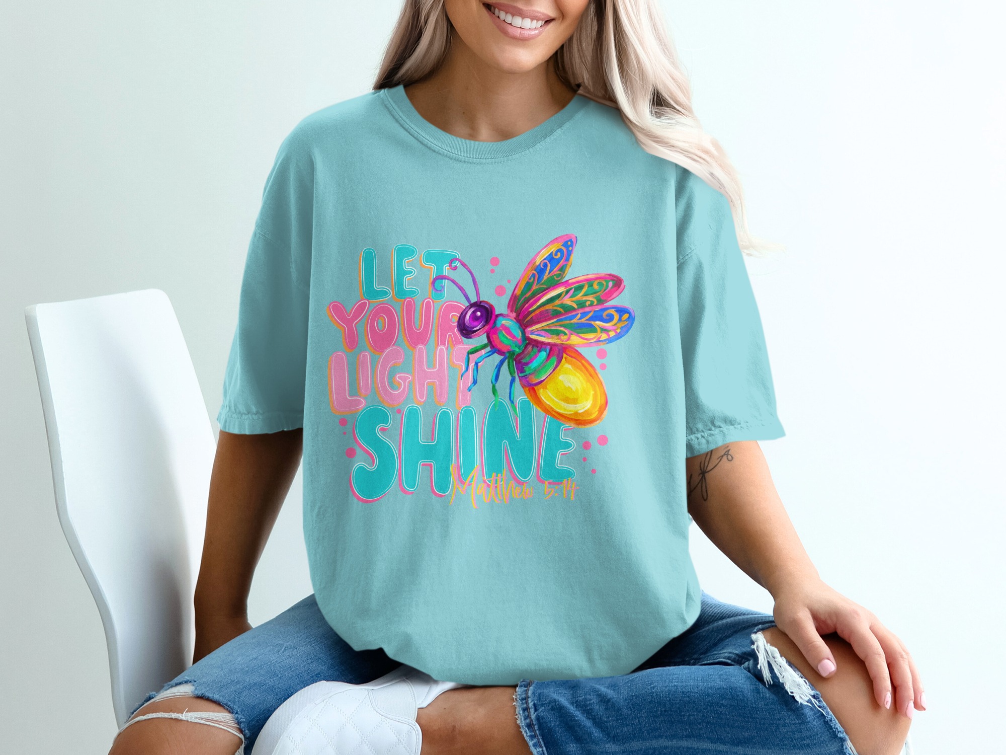 Let Your Light Shine T-Shirt, Matthew 5:14 Firefly Christian Tee, Inspirational Faith Religious Scripture Gift, Colorful Women's Top - Image 19