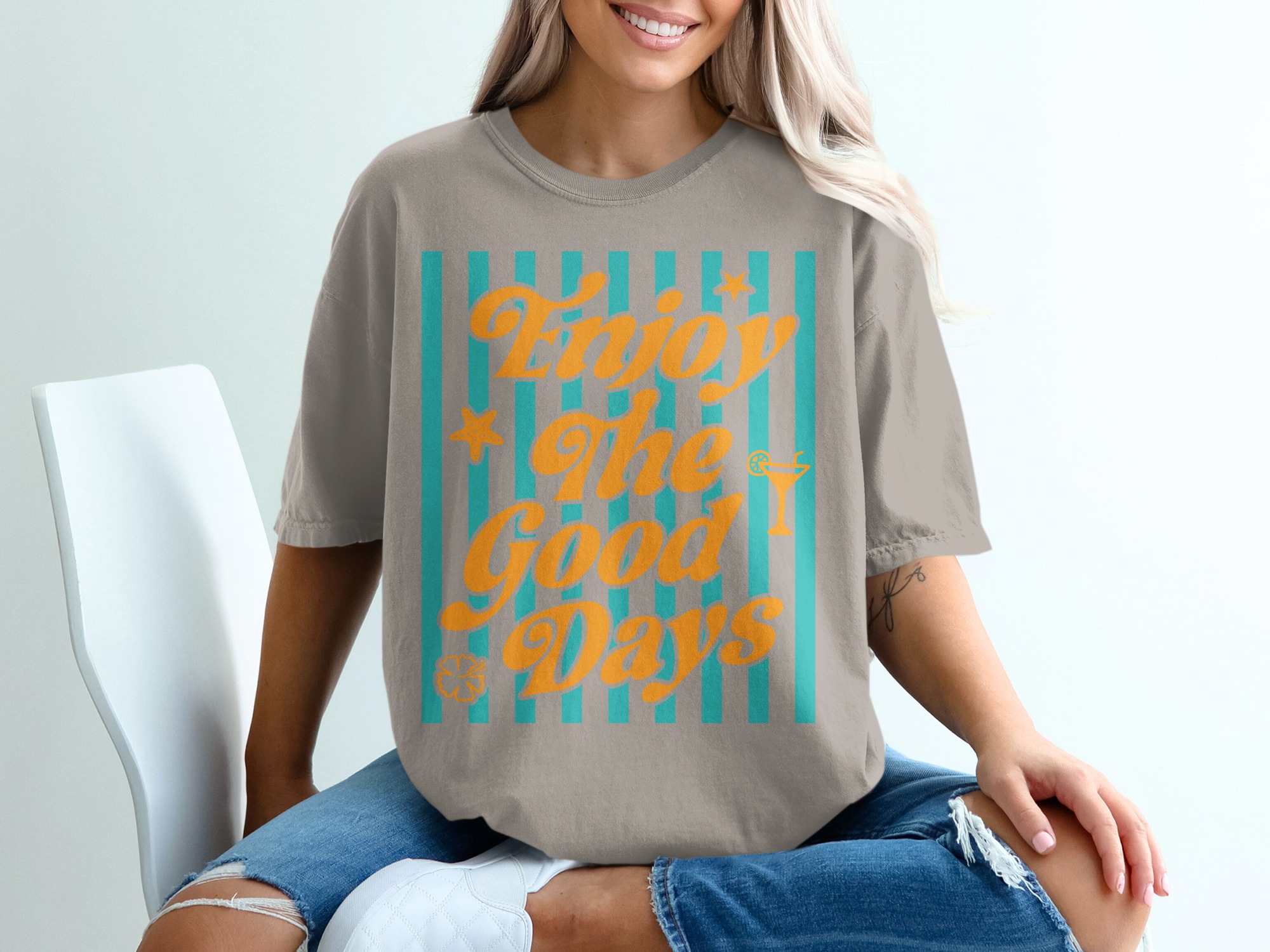 Enjoy The Good Days T-Shirt | Retro Summer Beach Vacation Tee | Positive Coastal Vibe Graphic Top | Gift for Her - Image 11
